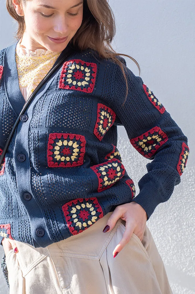 Far Afield Navy Iris Crochet Cardigan