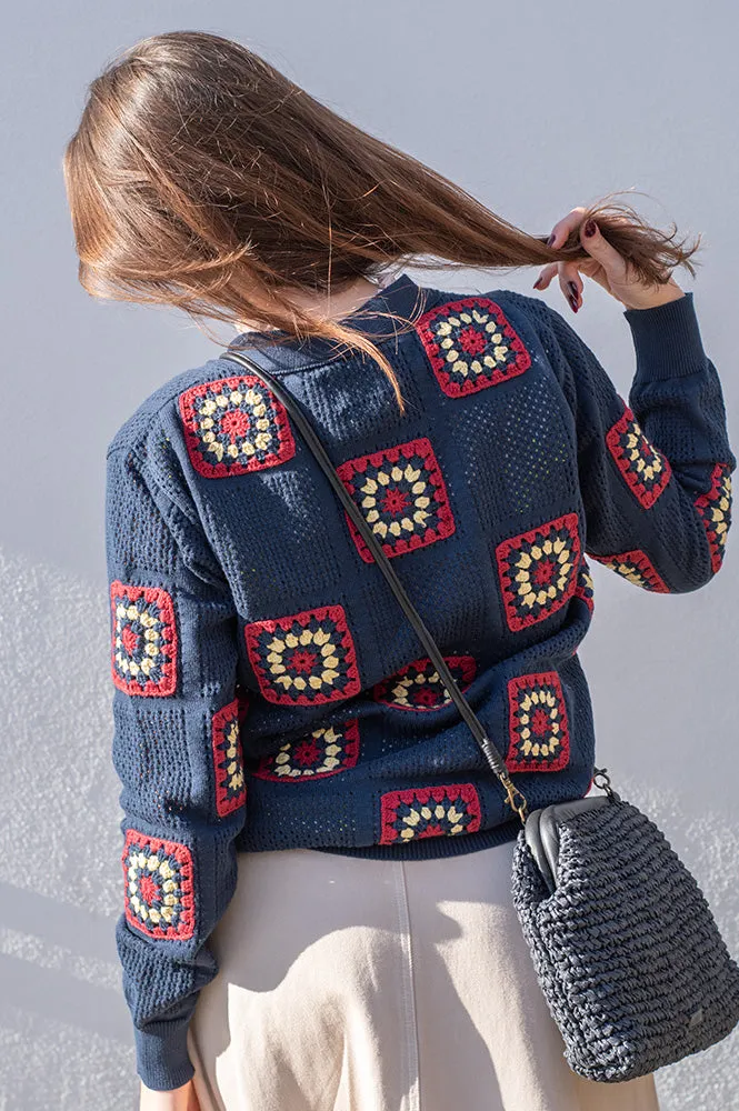 Far Afield Navy Iris Crochet Cardigan