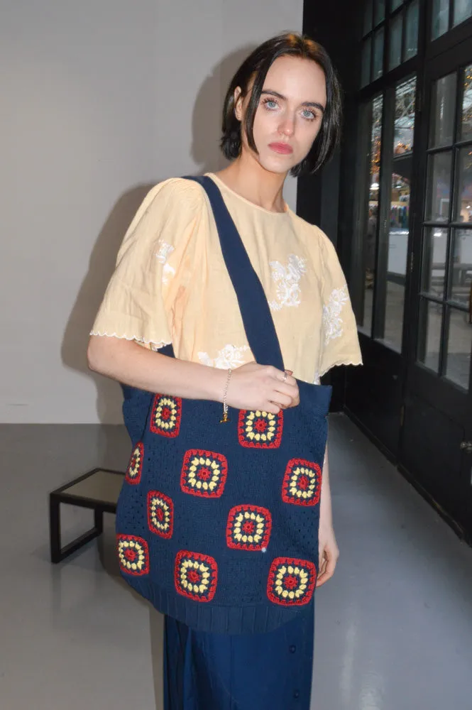 Far Afield Navy Iris Crochet Tote Bag