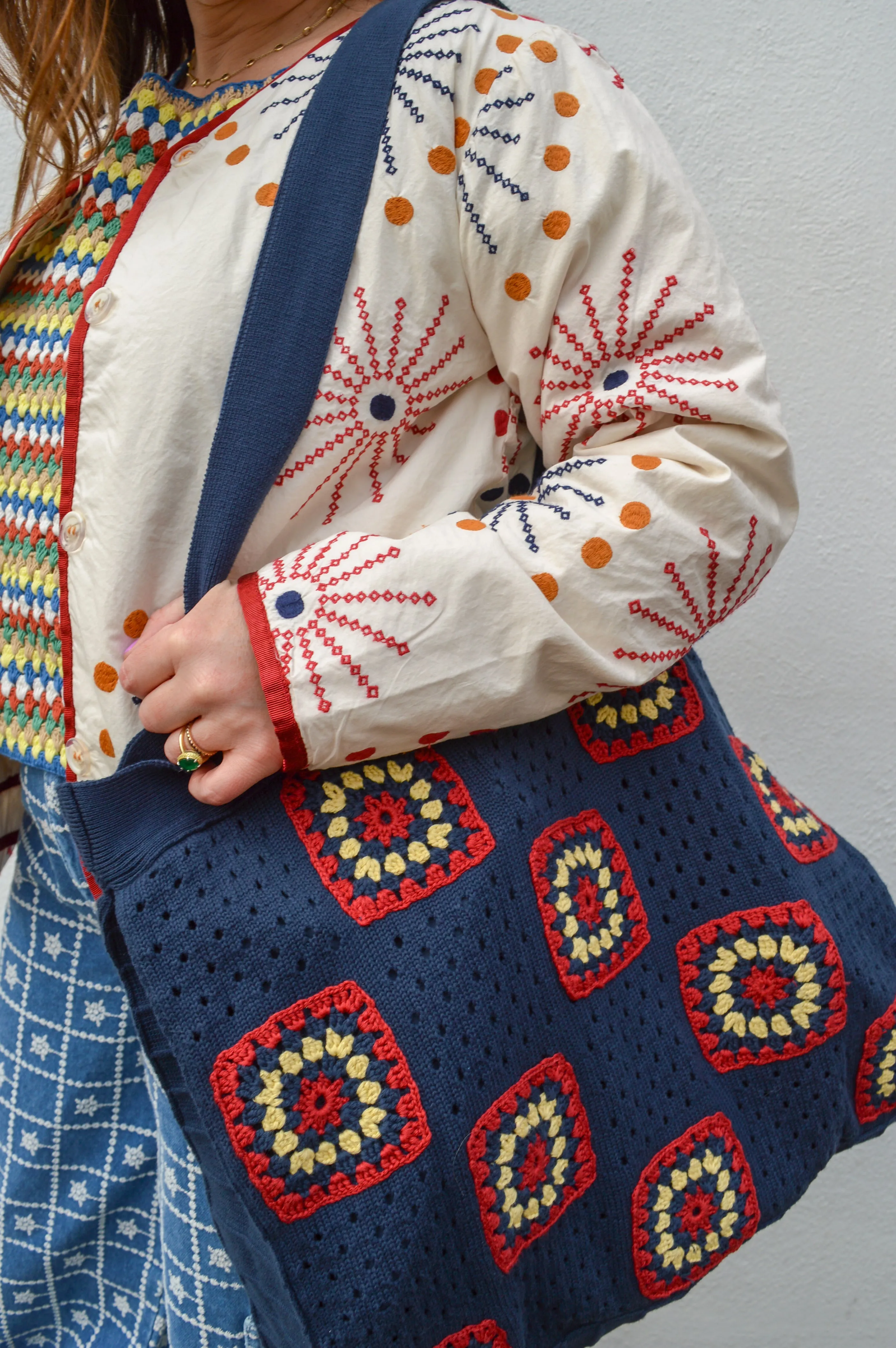 Far Afield Navy Iris Crochet Tote Bag