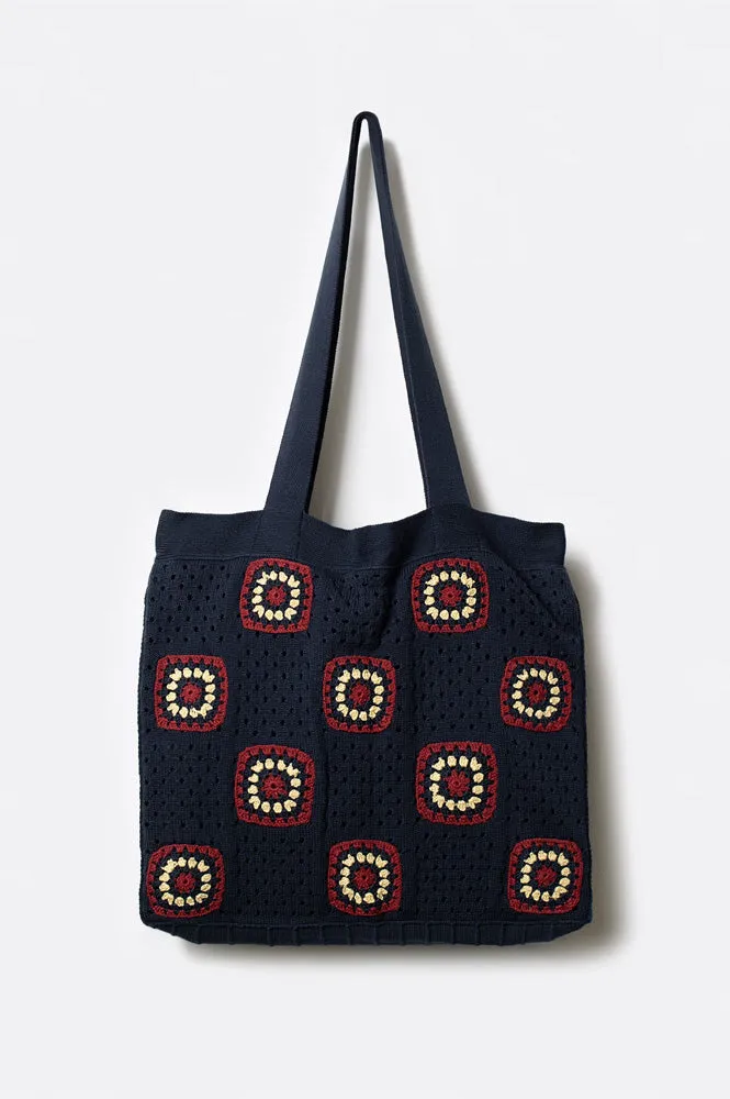 Far Afield Navy Iris Crochet Tote Bag