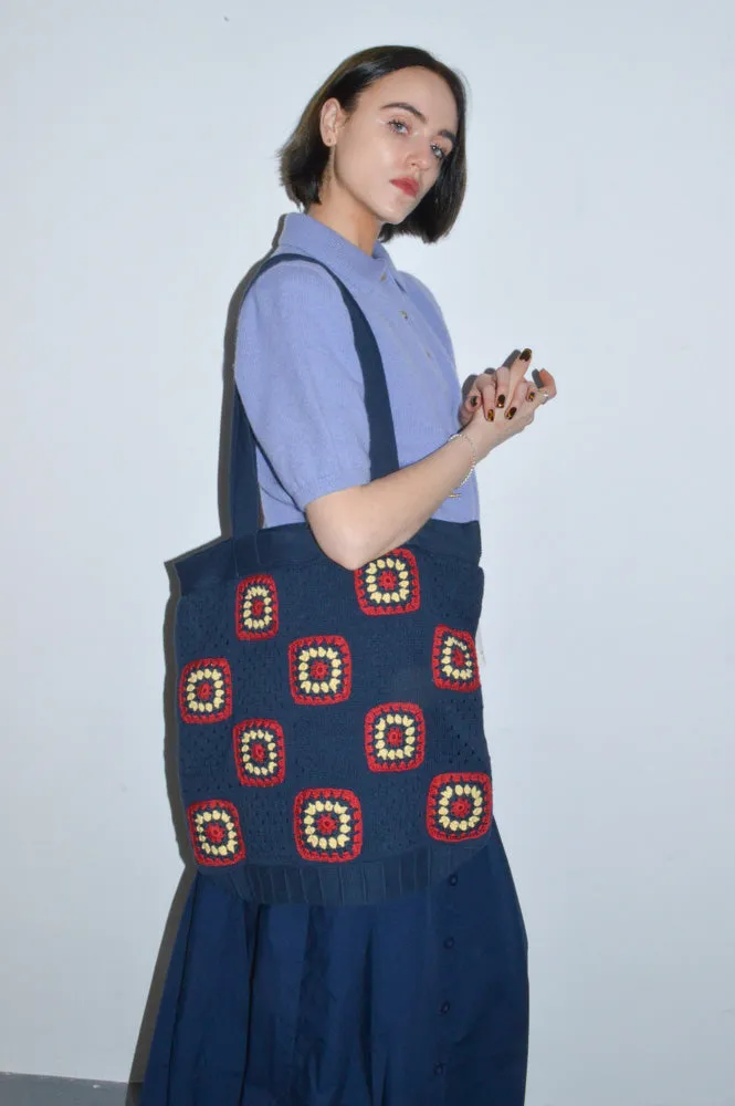 Far Afield Navy Iris Crochet Tote Bag