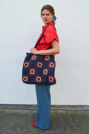 Far Afield Navy Iris Crochet Tote Bag