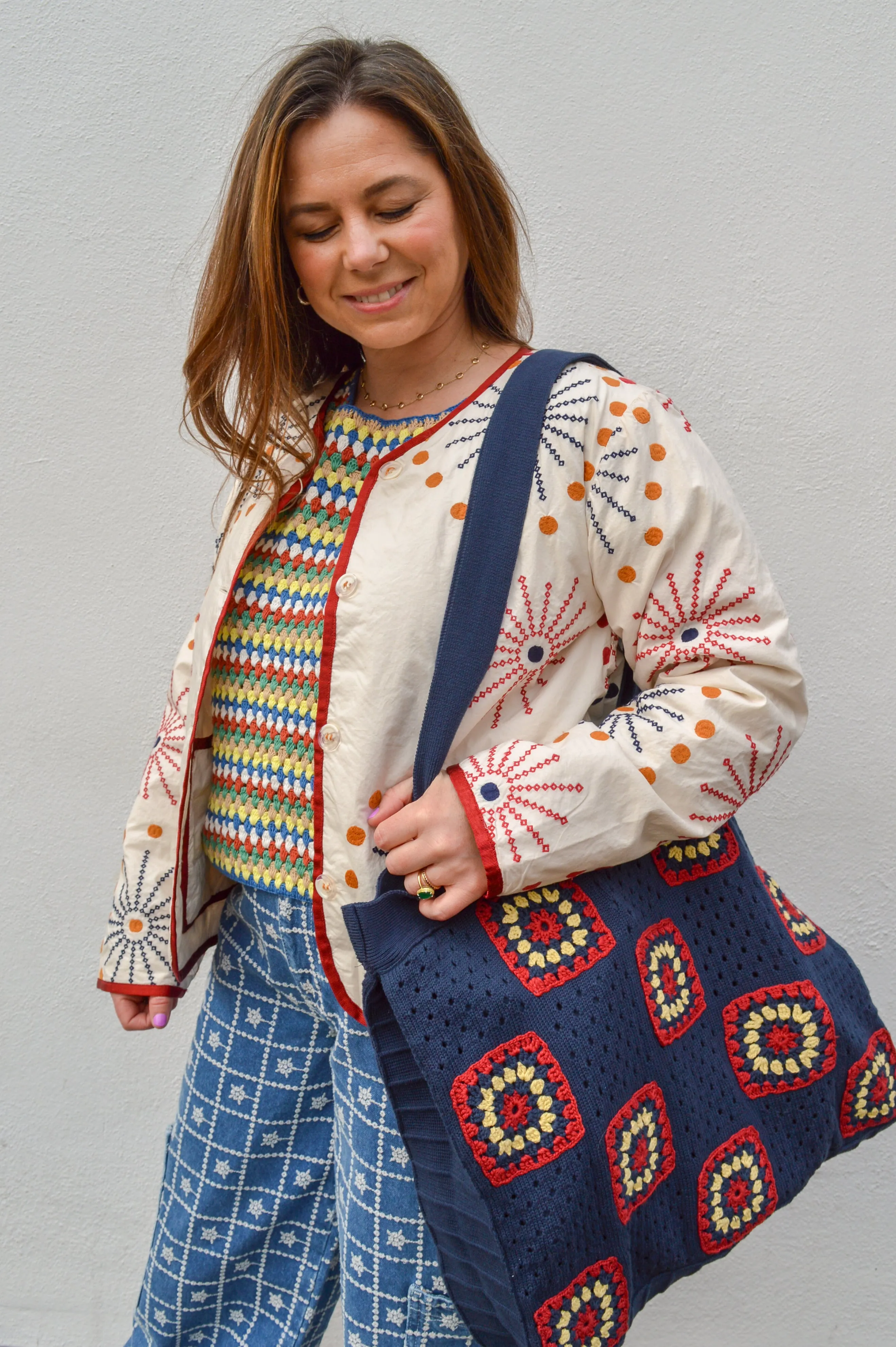 Far Afield Navy Iris Crochet Tote Bag