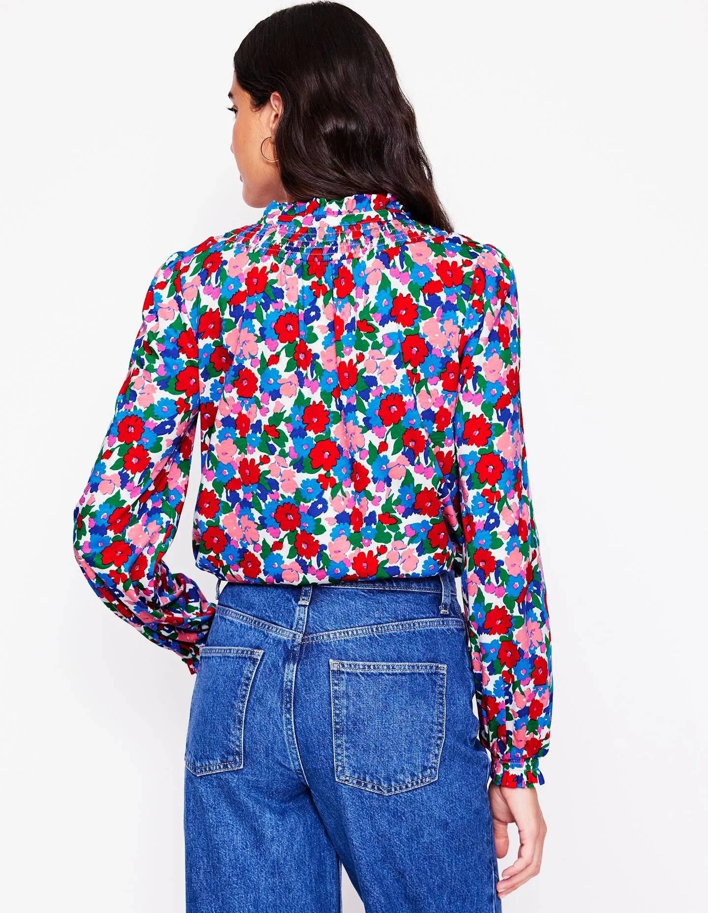 Fay Smocked Jersey Shirt-Painterly Meadow