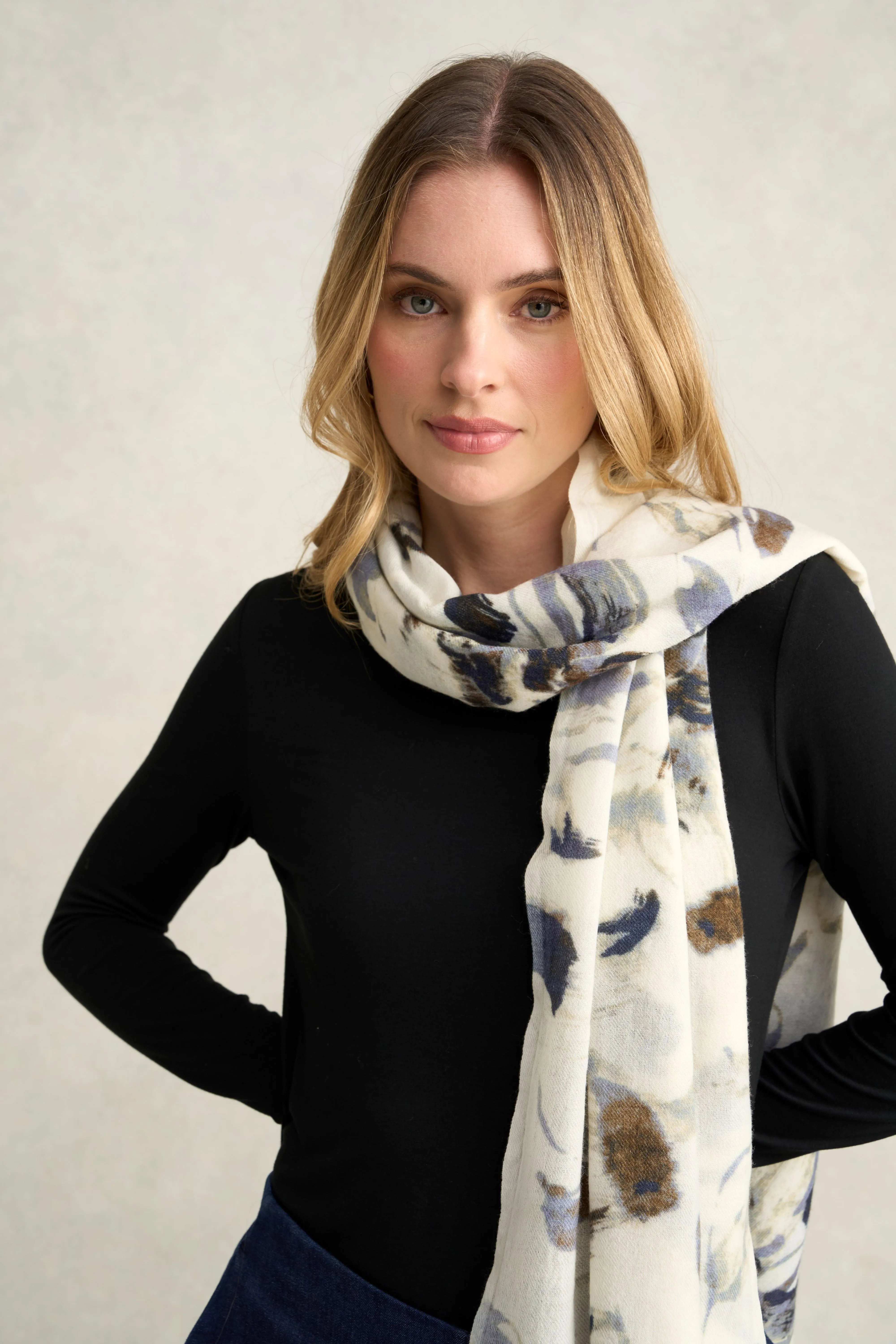 Floral Brush Stroke Wool Scarf - Multicolour