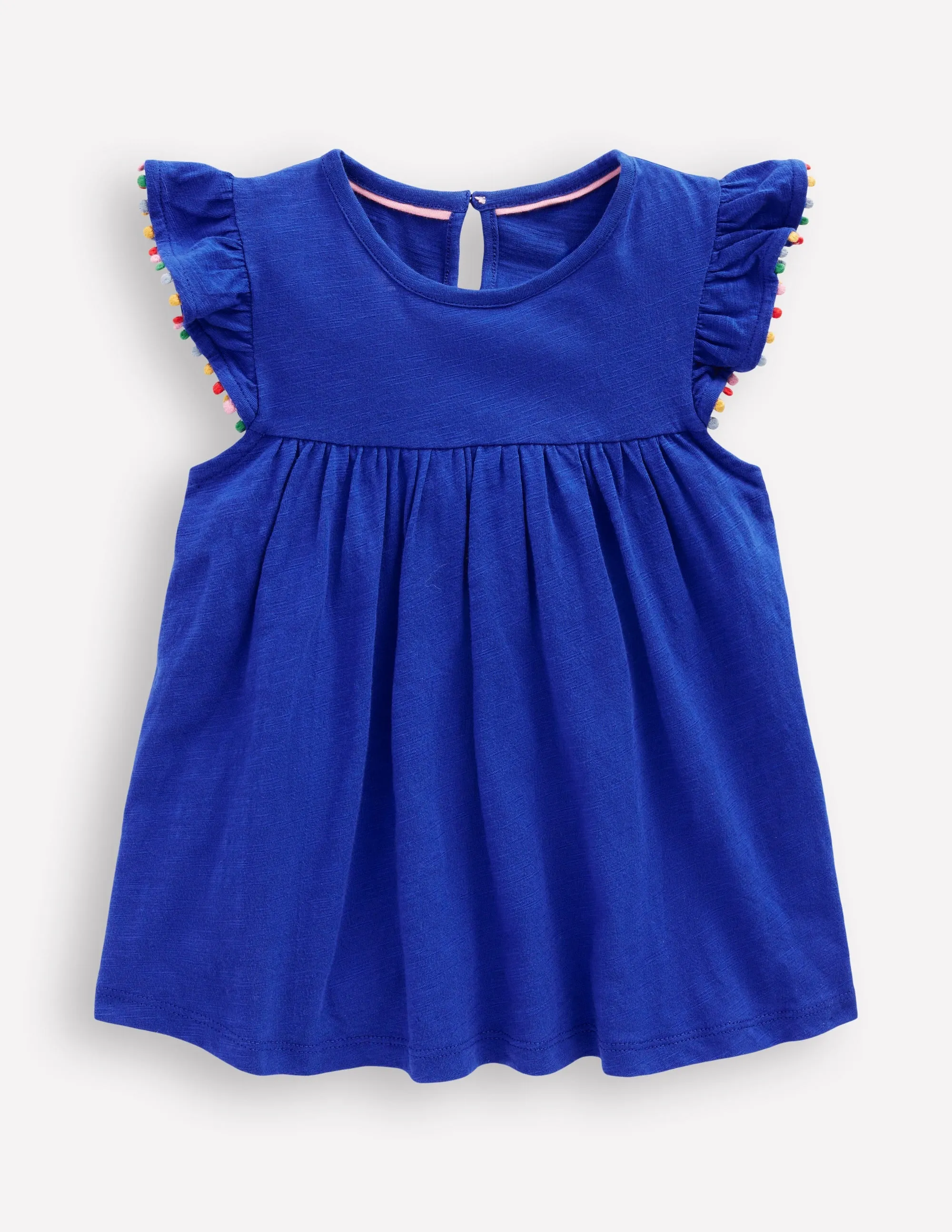 Frill Sleeve Pom Top-Bright Blue