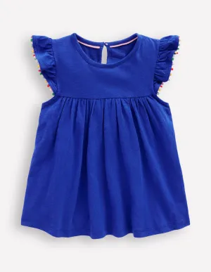 Frill Sleeve Pom Top-Bright Blue