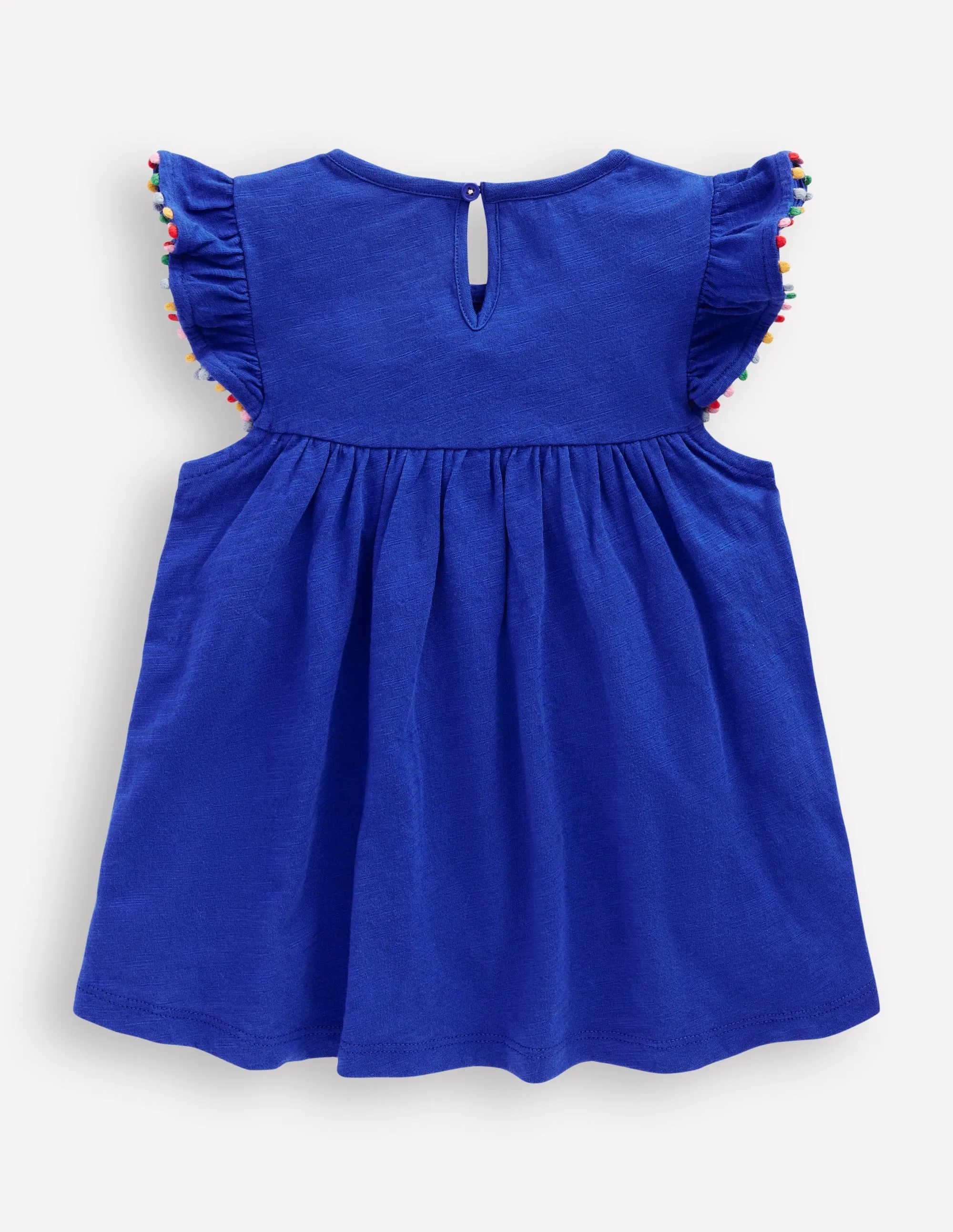 Frill Sleeve Pom Top-Bright Blue