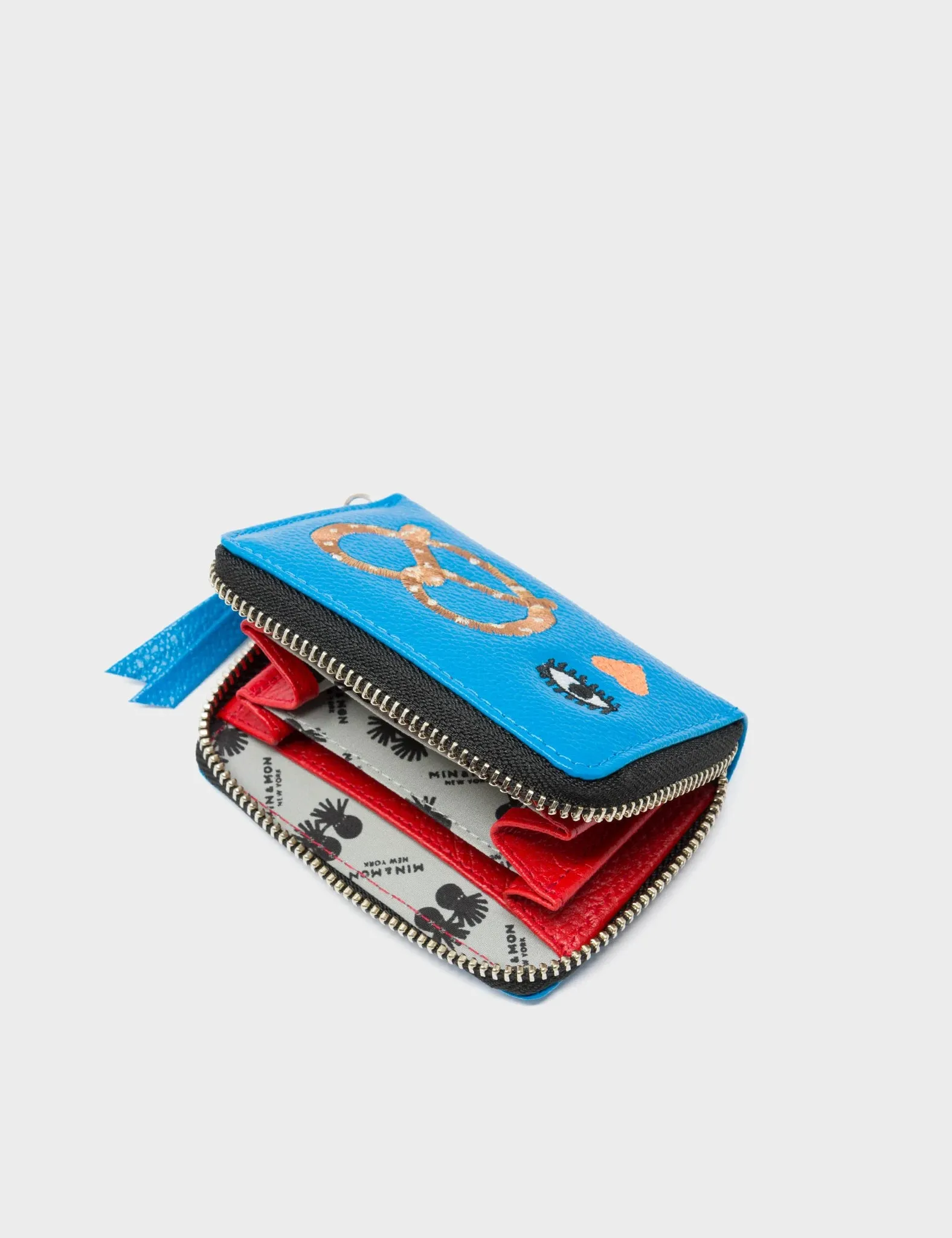 Frodo Hawaii Blue Leather Zip Around Wallet - Eye Love New York Embroidery