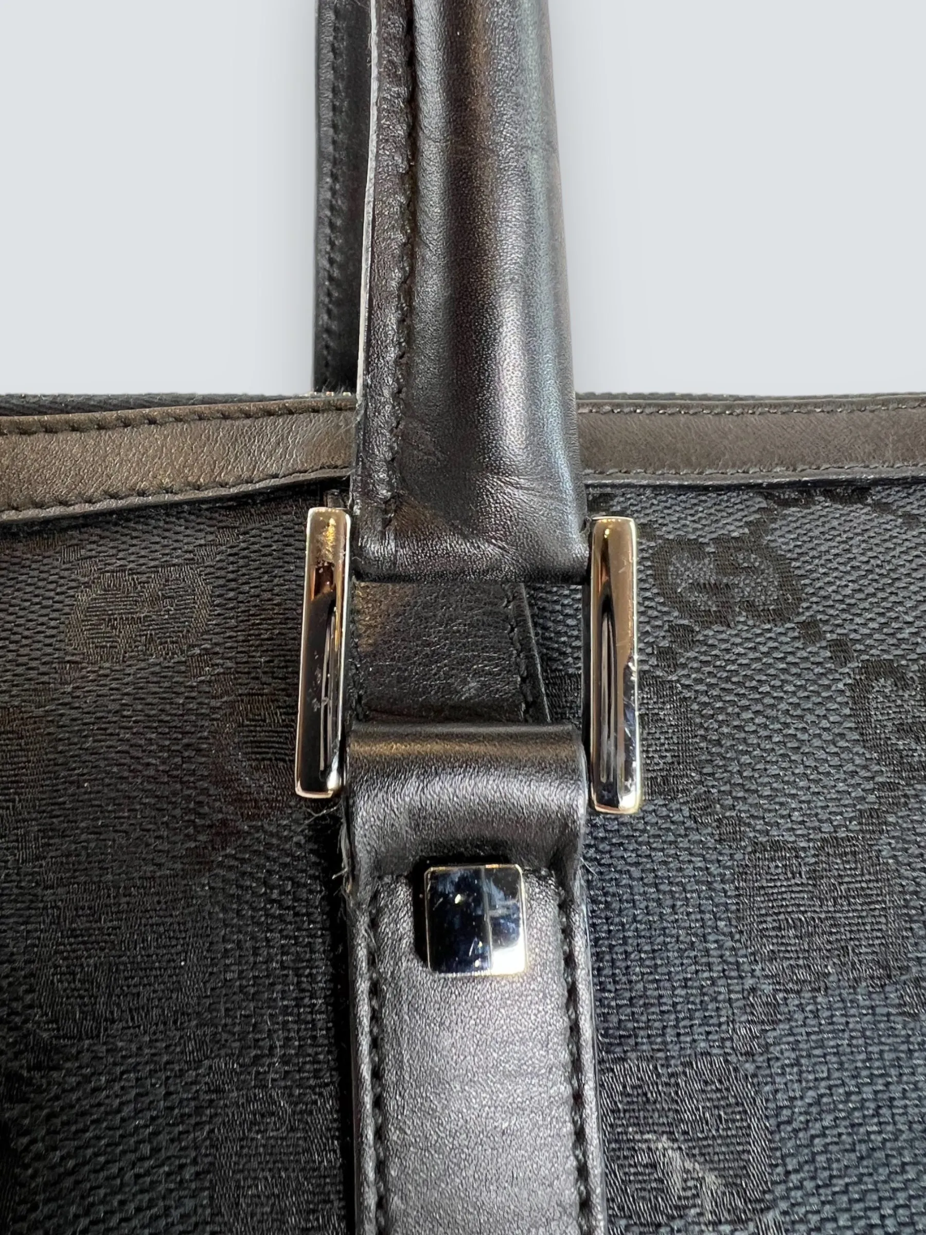 Gucci Black Monogram Canvas & Leather Tote