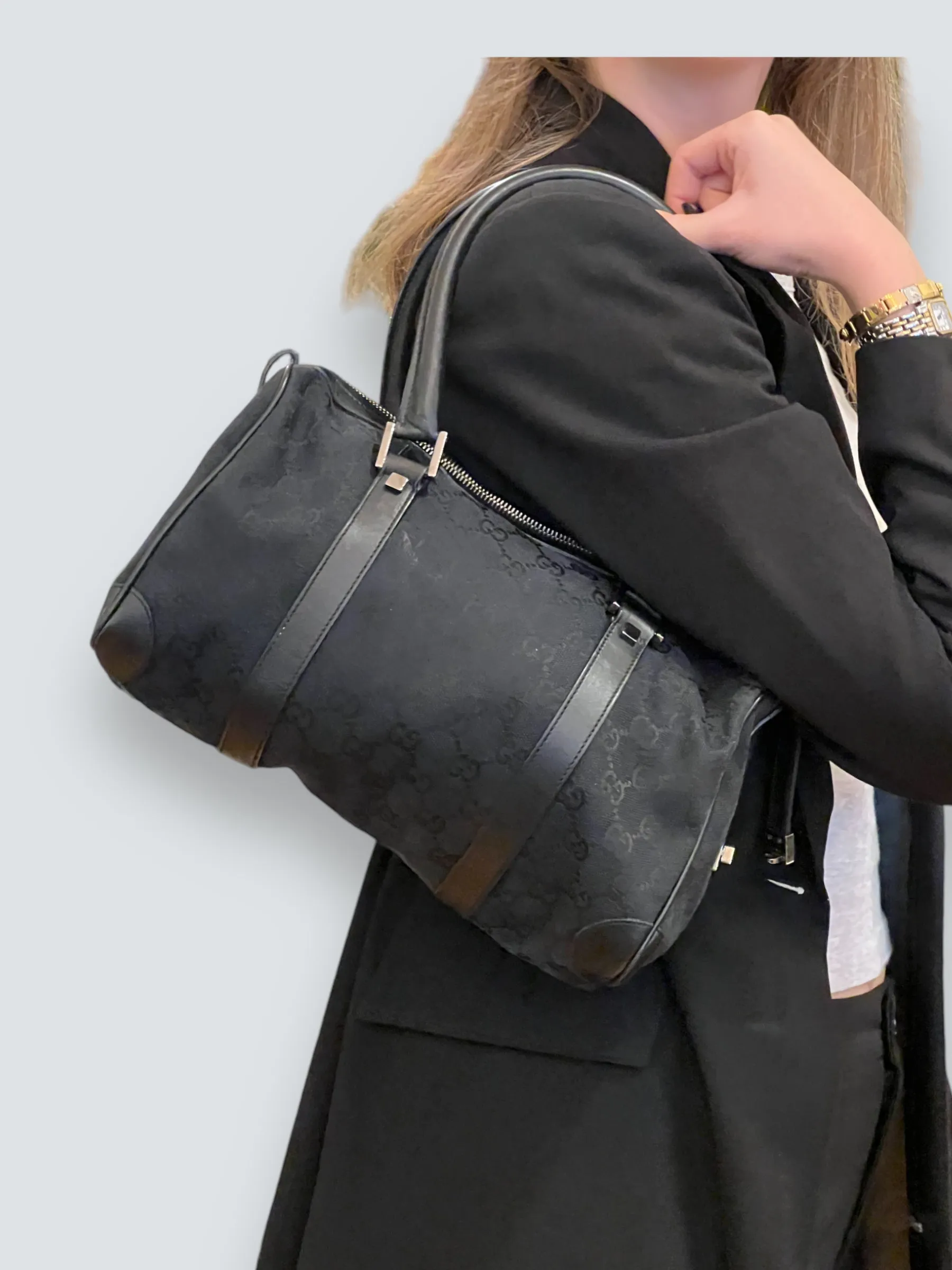 Gucci Black Monogram Canvas & Leather Tote