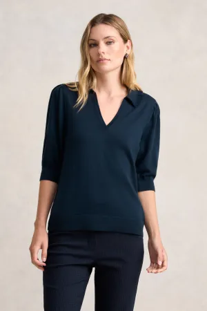 Half Sleeve Collared Wool Knit - Ink