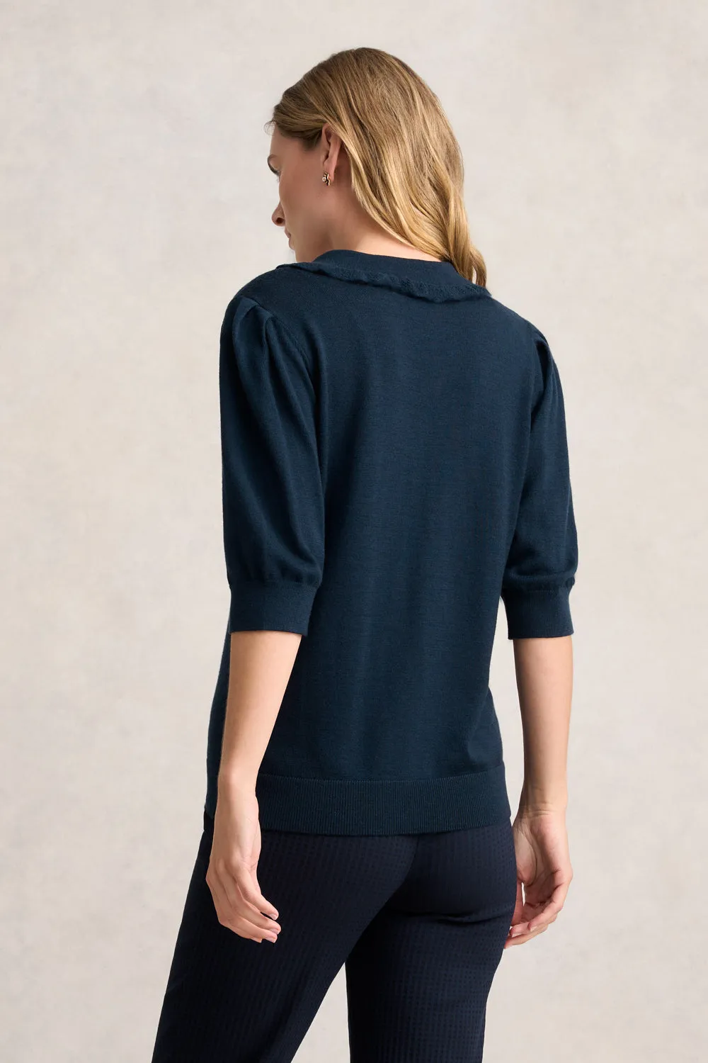 Half Sleeve Collared Wool Knit - Ink
