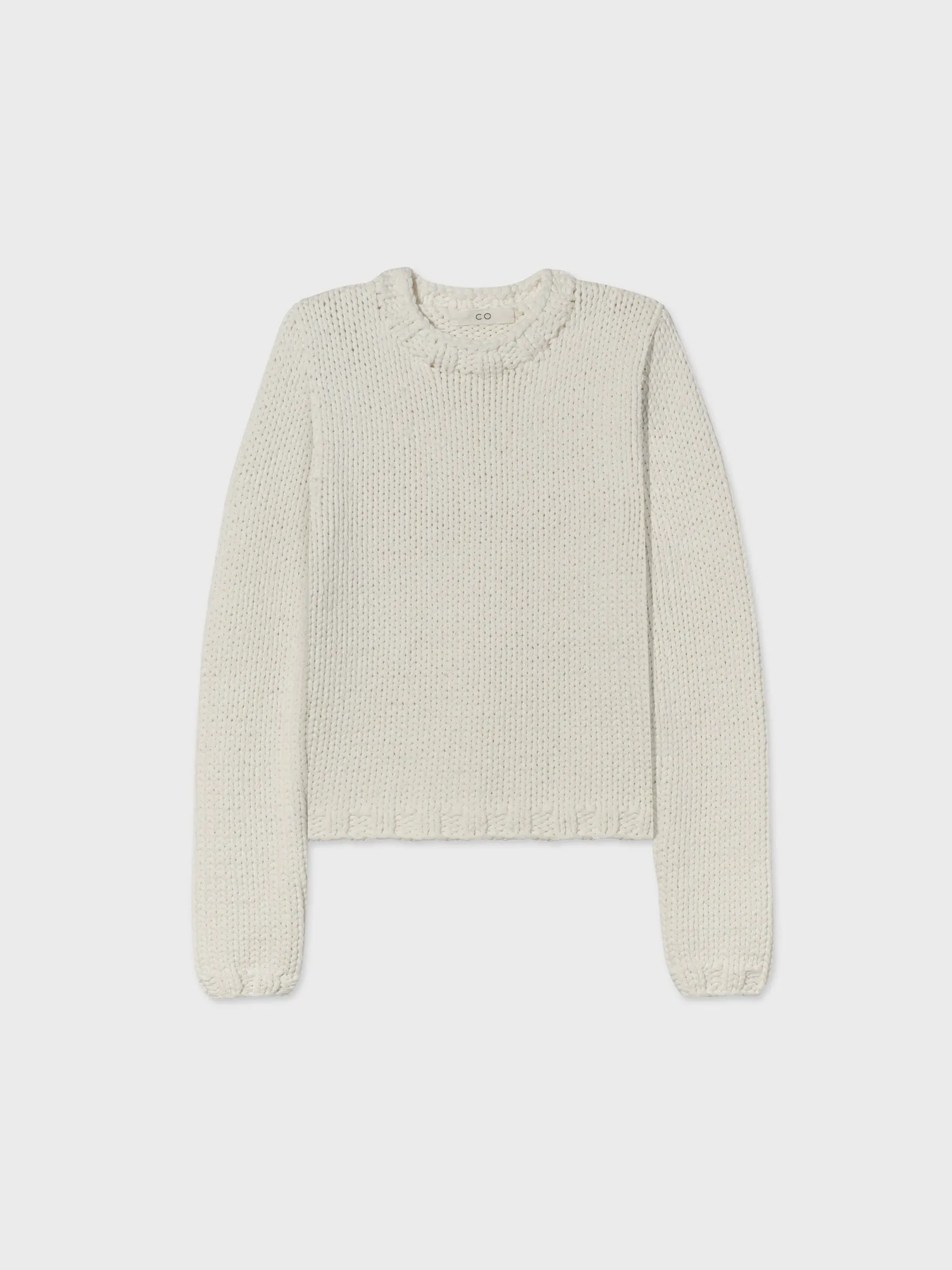 Handknit Crew Sweater in Cotton - White