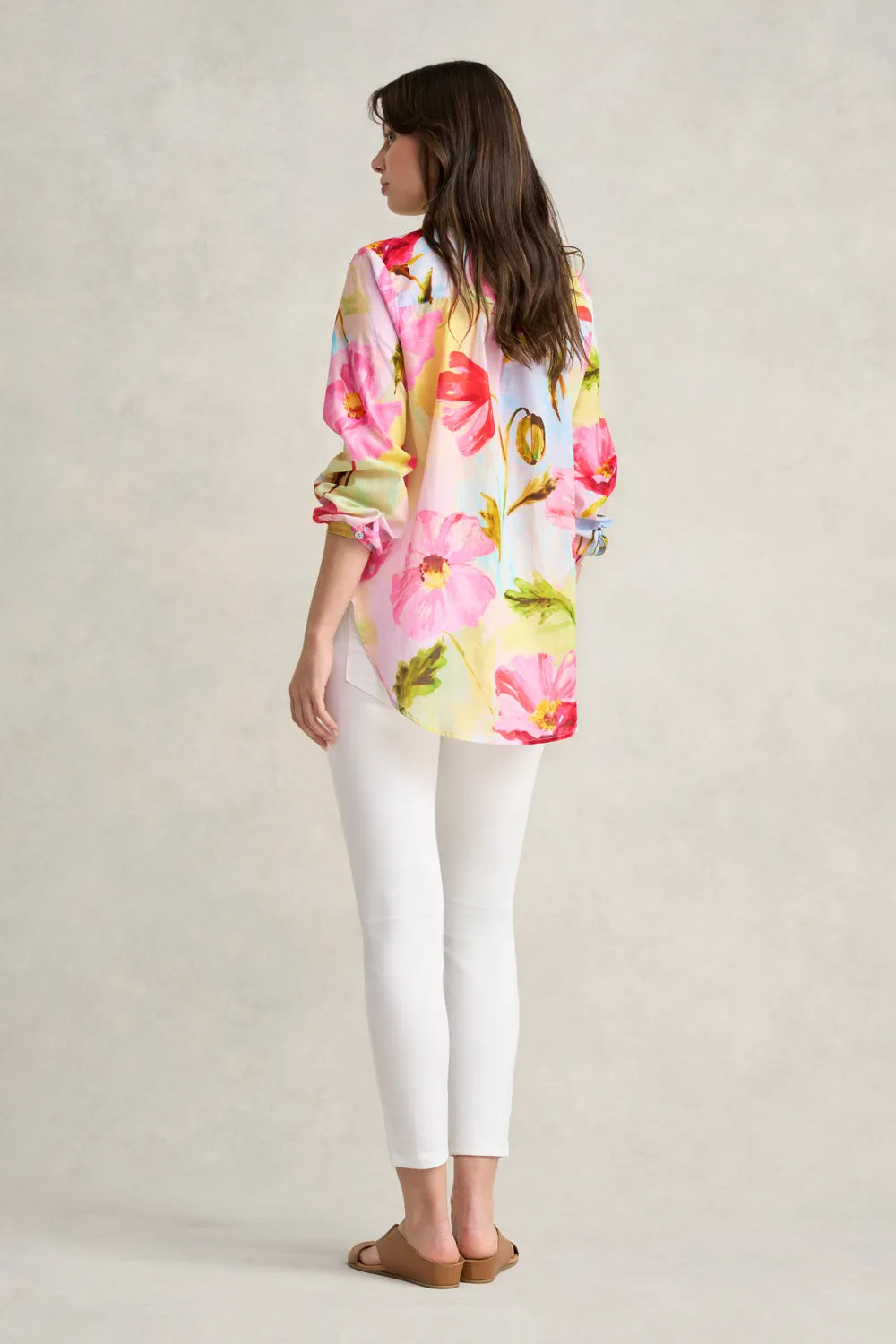 Hi Low Printed Shirt - Painterly Meadow