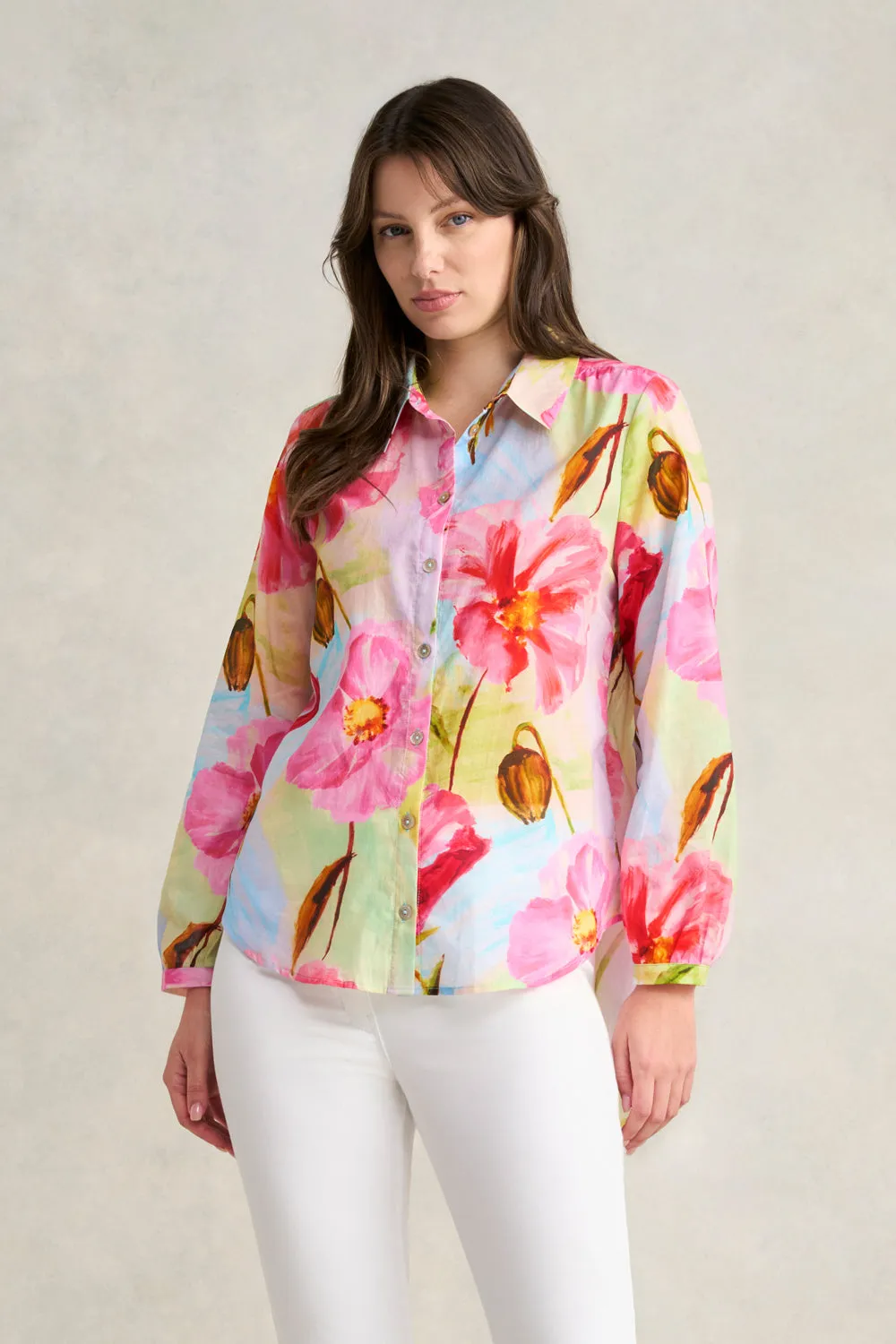 Hi Low Printed Shirt - Painterly Meadow