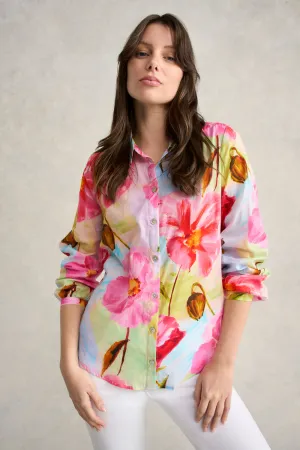 Hi Low Printed Shirt - Painterly Meadow