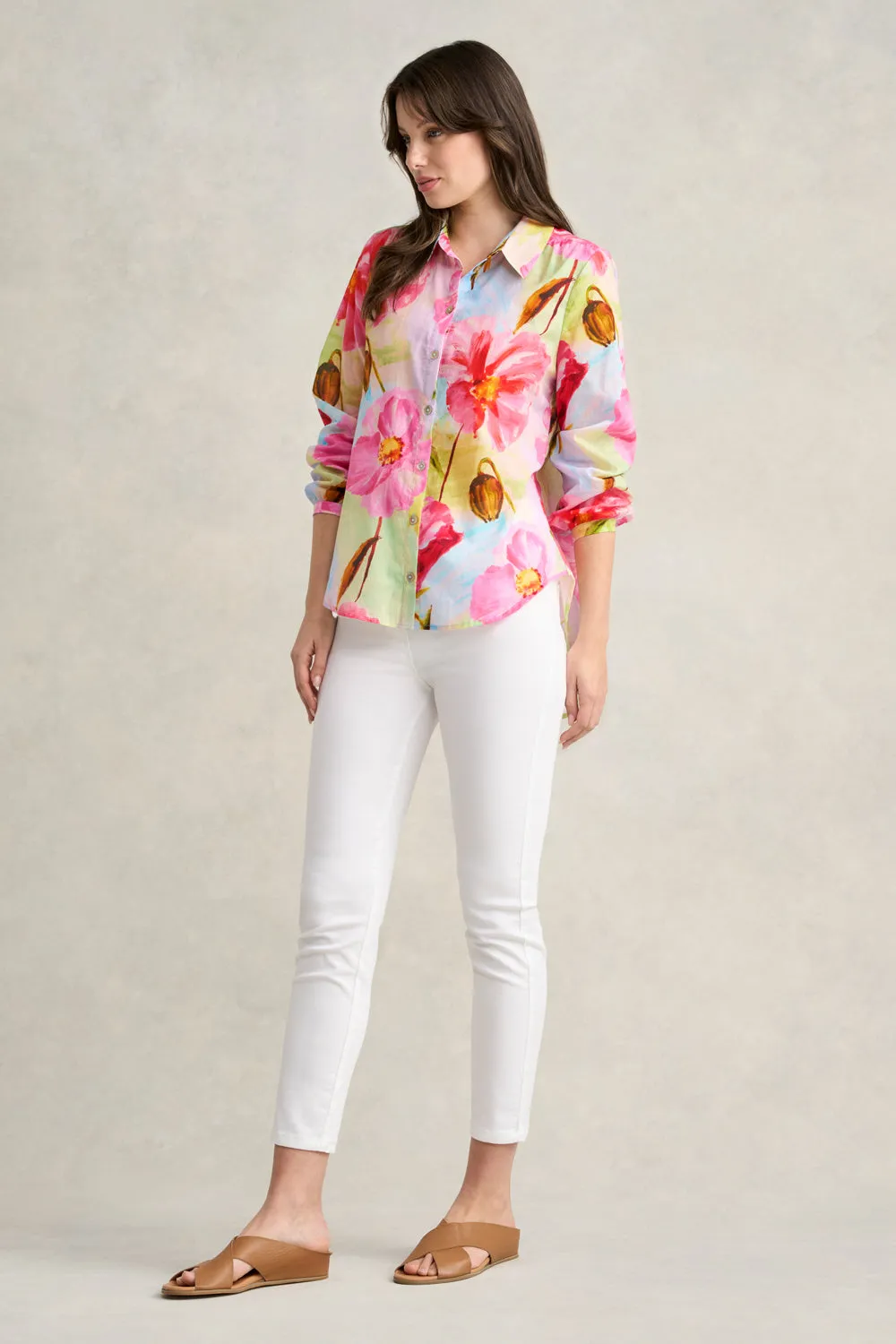 Hi Low Printed Shirt - Painterly Meadow