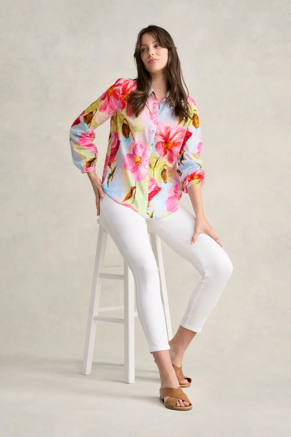 Hi Low Printed Shirt - Painterly Meadow