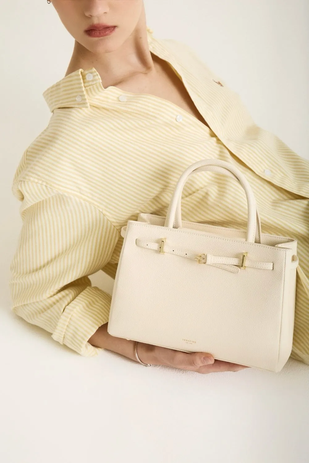 Ivory Leather Book Tote Bag 25