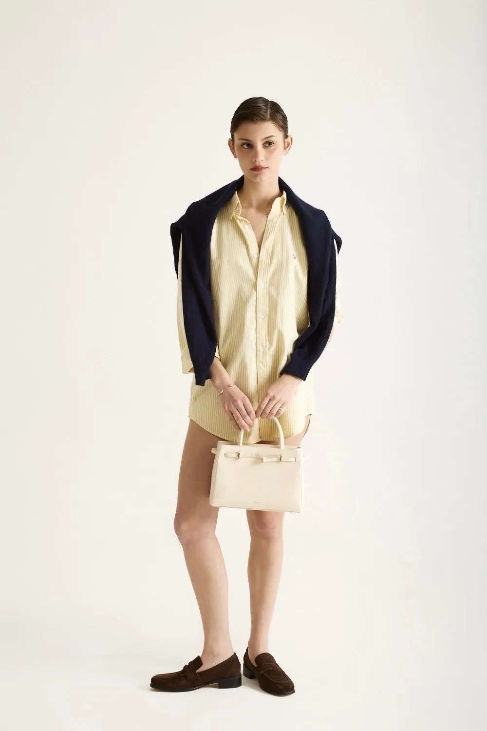 Ivory Leather Book Tote Bag 25