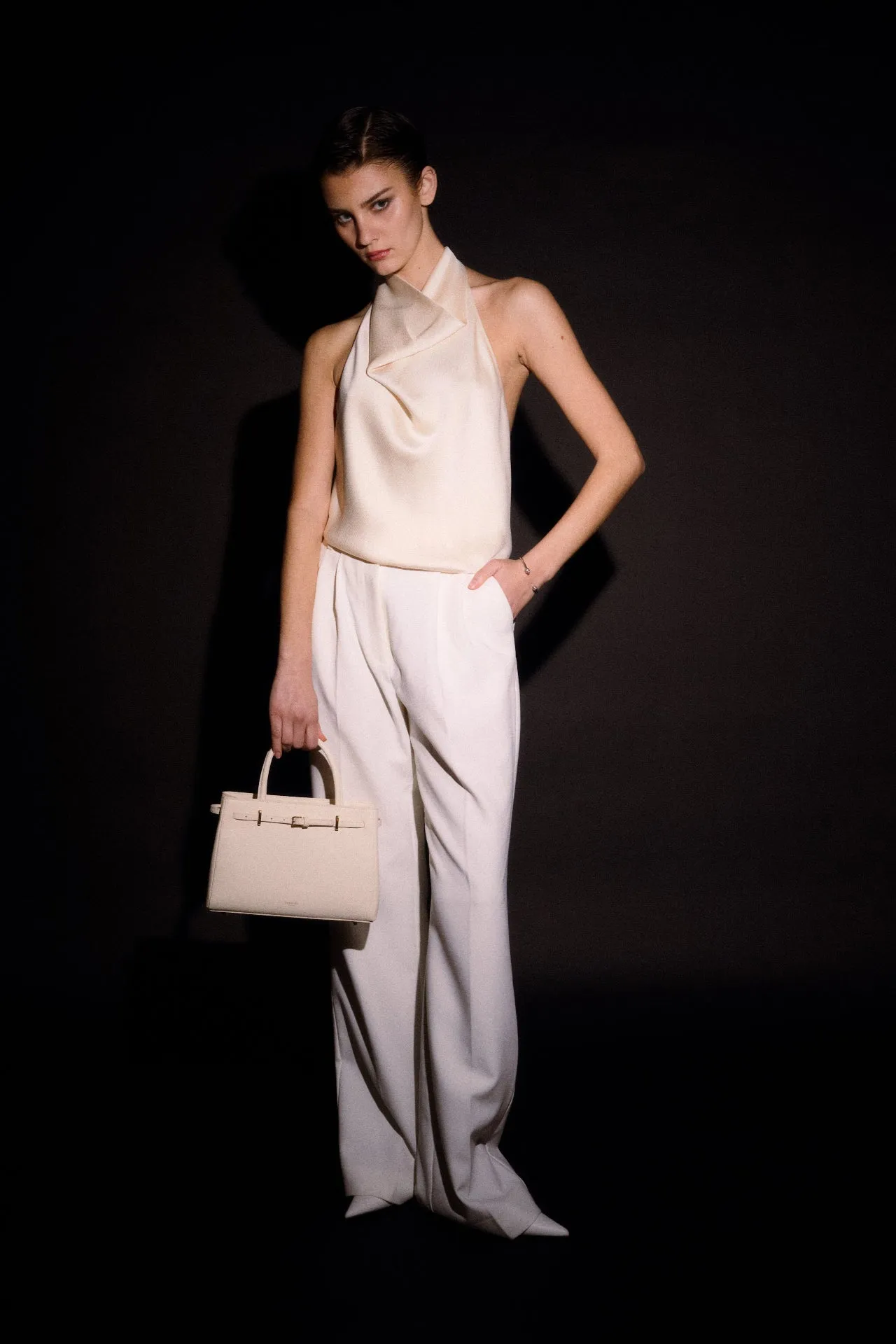 Ivory Leather Book Tote Bag 25