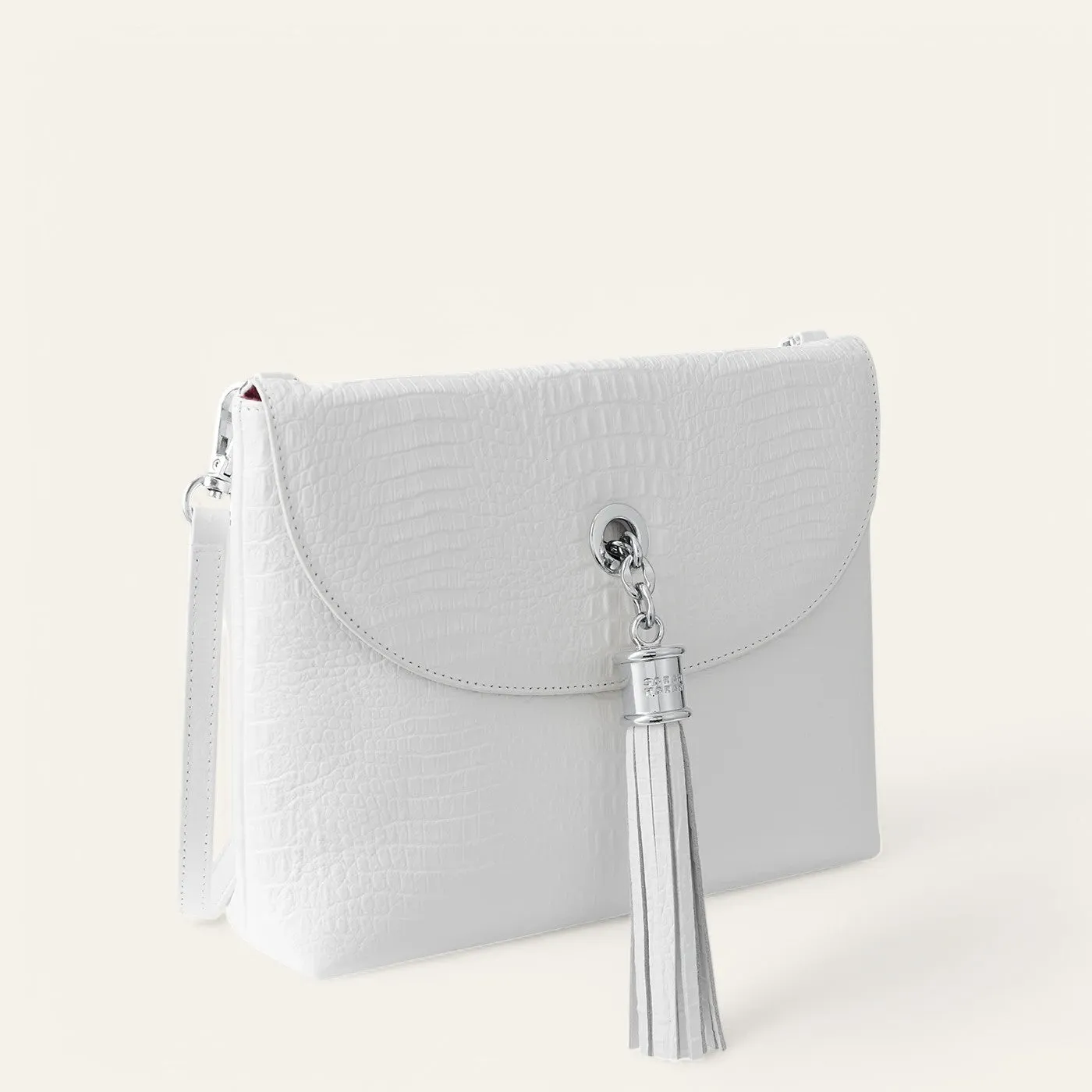 Jasmine Crossbody | White Gator with Silver hardware