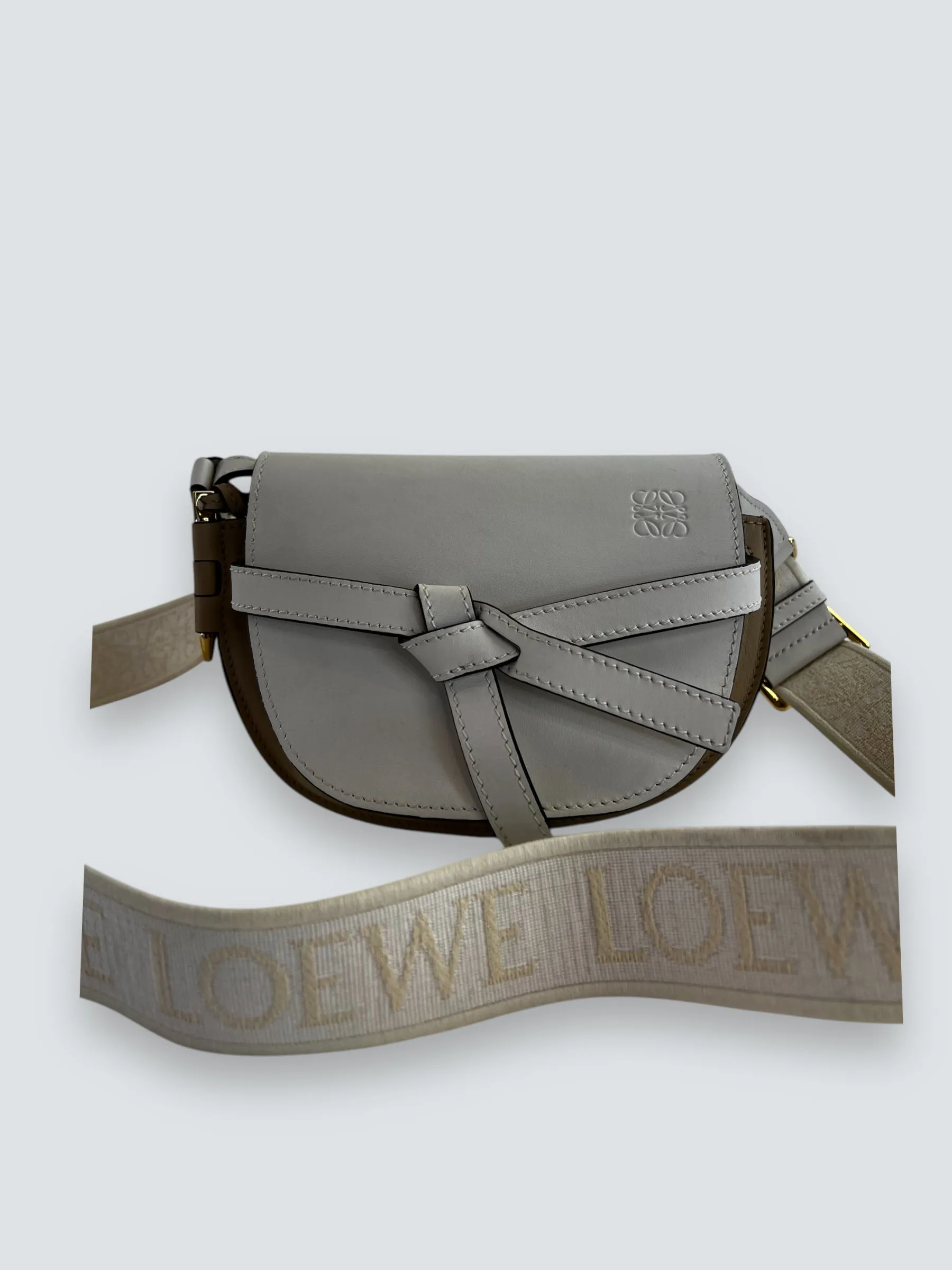 Loewe Cream & Tan Leather Mini Gate Belt Bag