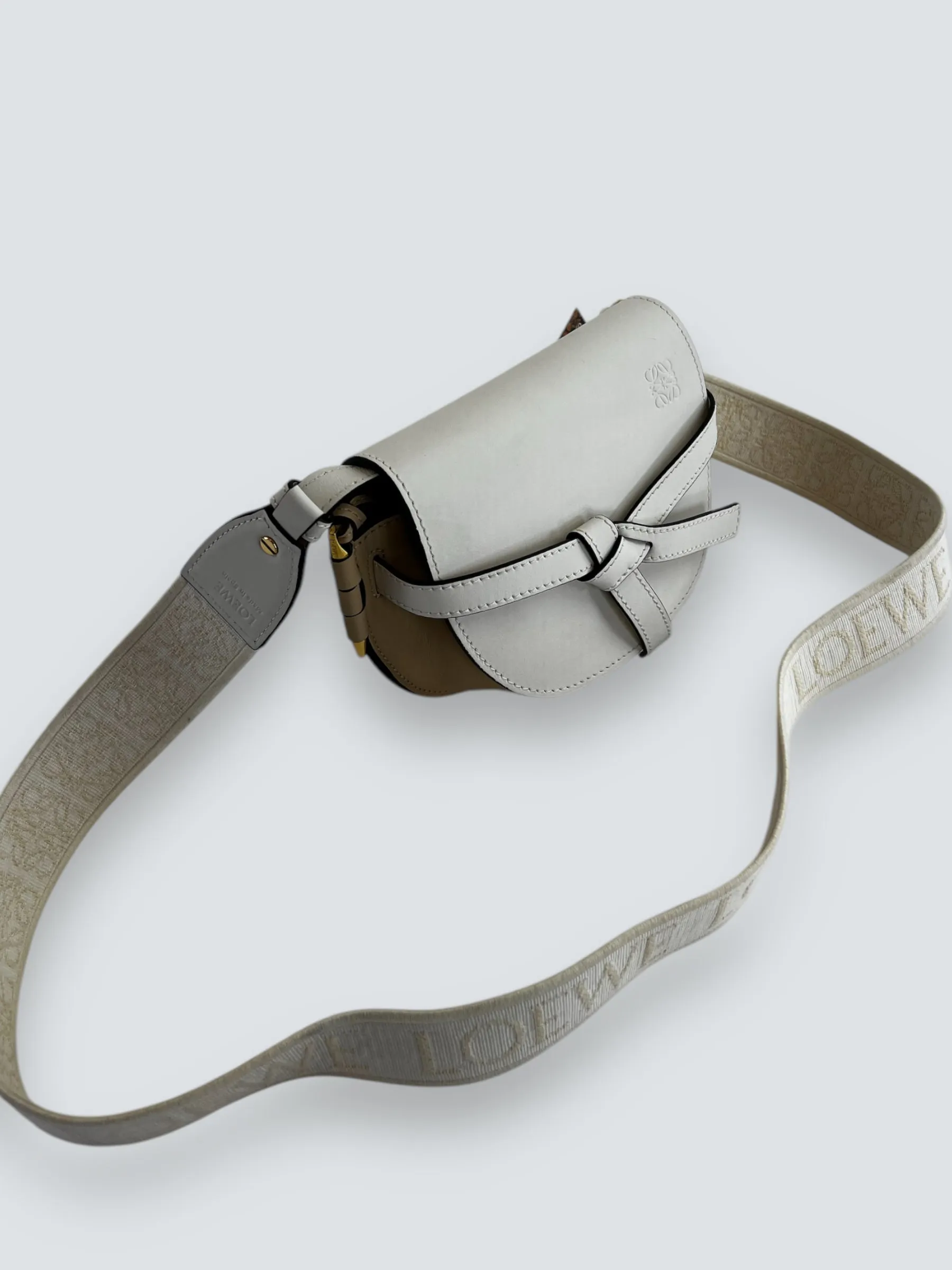 Loewe Cream & Tan Leather Mini Gate Belt Bag