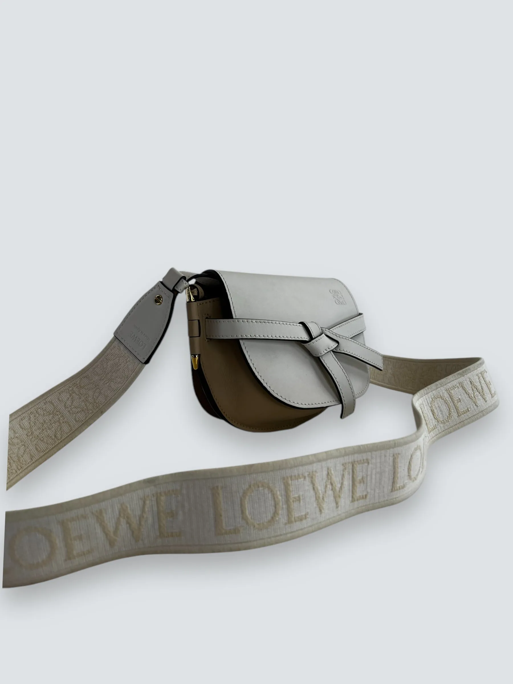 Loewe Cream & Tan Leather Mini Gate Belt Bag