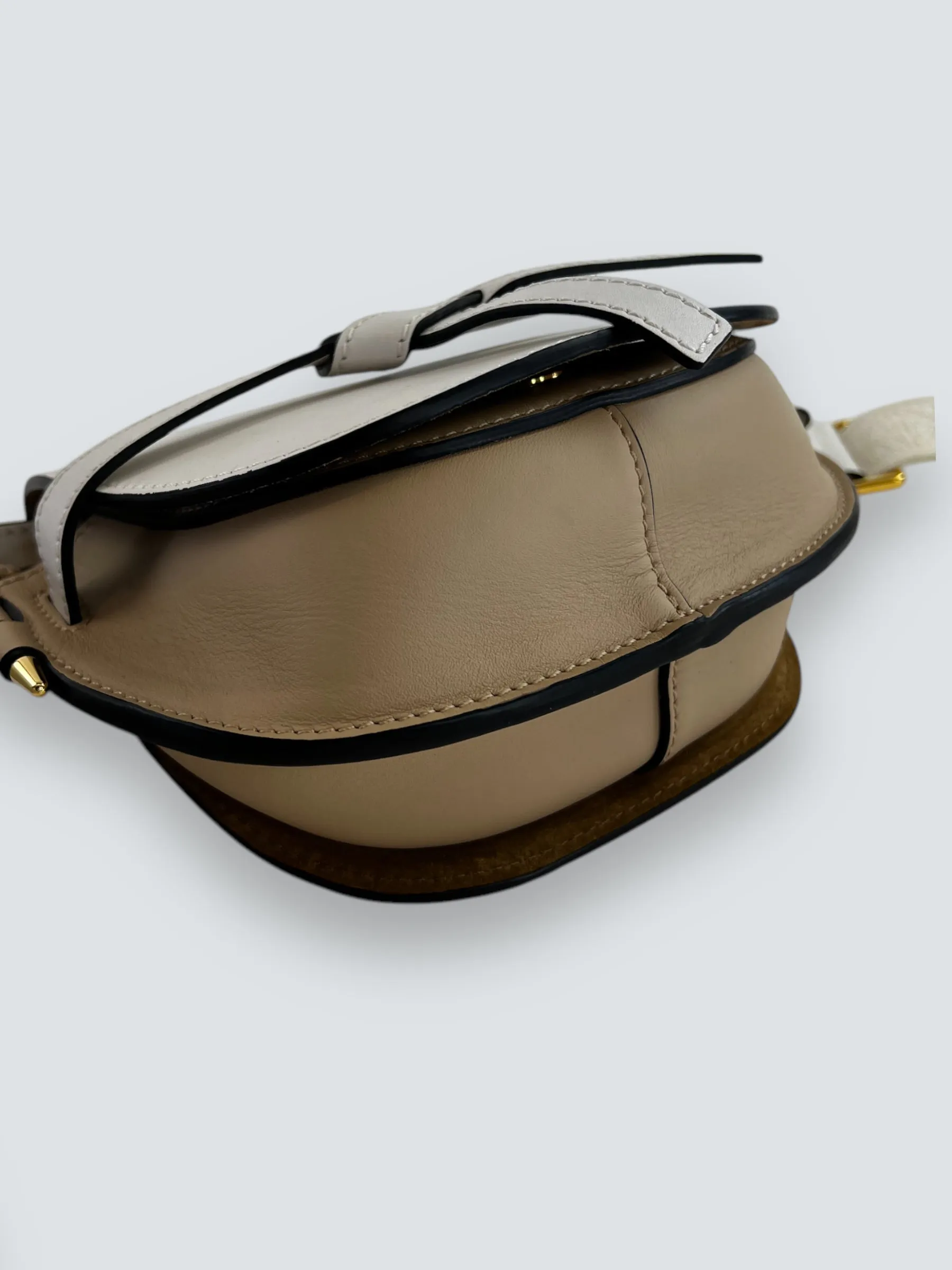 Loewe Cream & Tan Leather Mini Gate Belt Bag