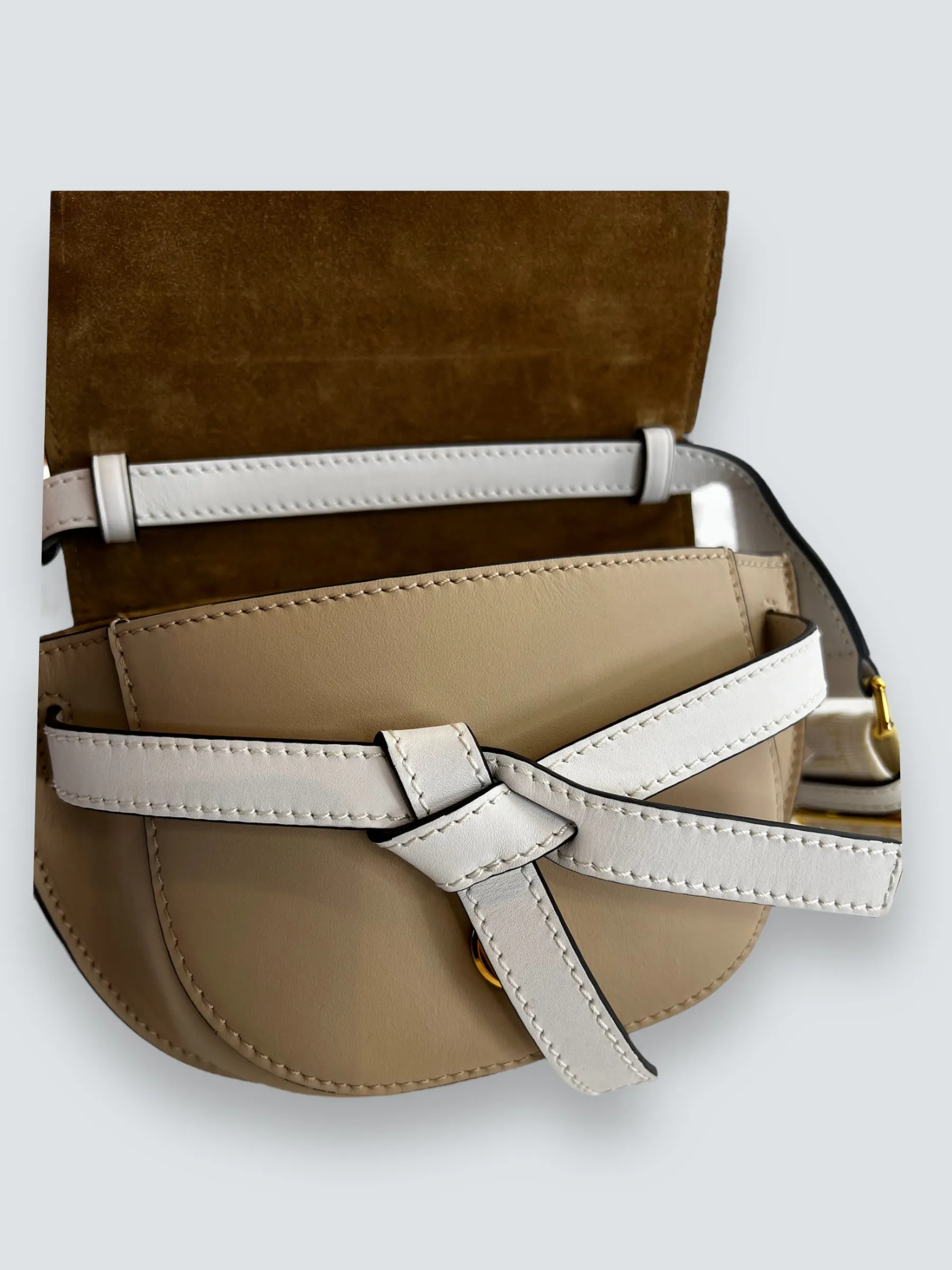 Loewe Cream & Tan Leather Mini Gate Belt Bag