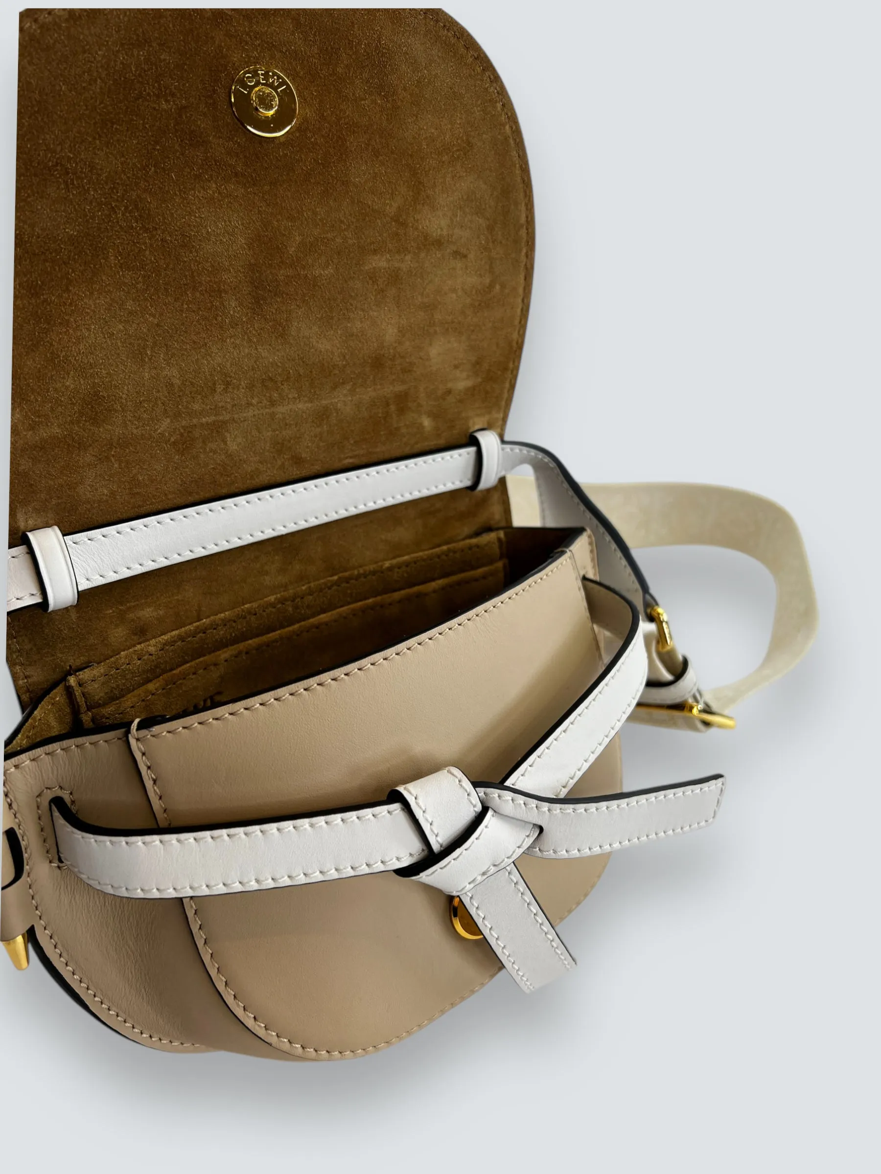 Loewe Cream & Tan Leather Mini Gate Belt Bag