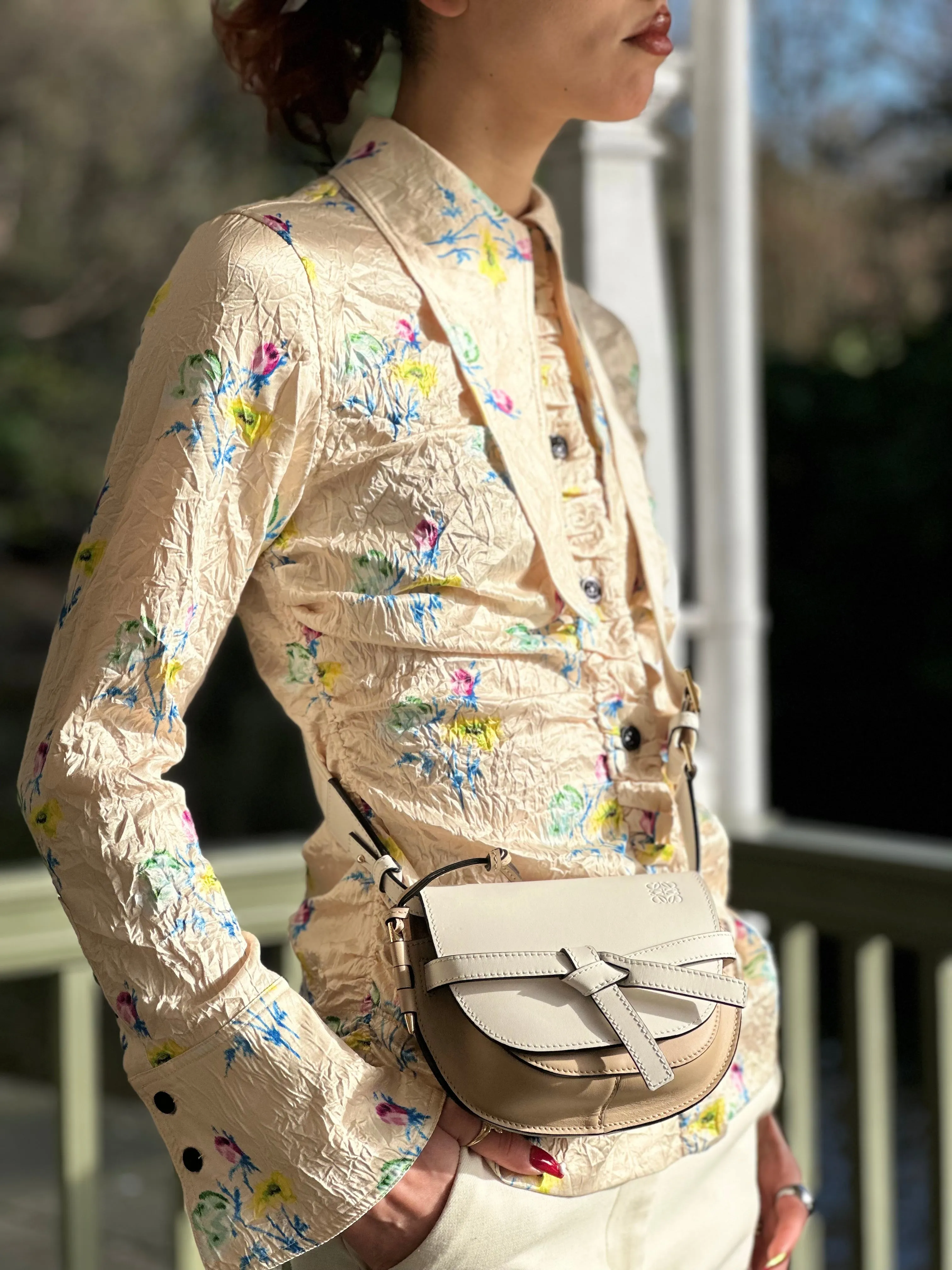 Loewe Cream & Tan Leather Mini Gate Belt Bag
