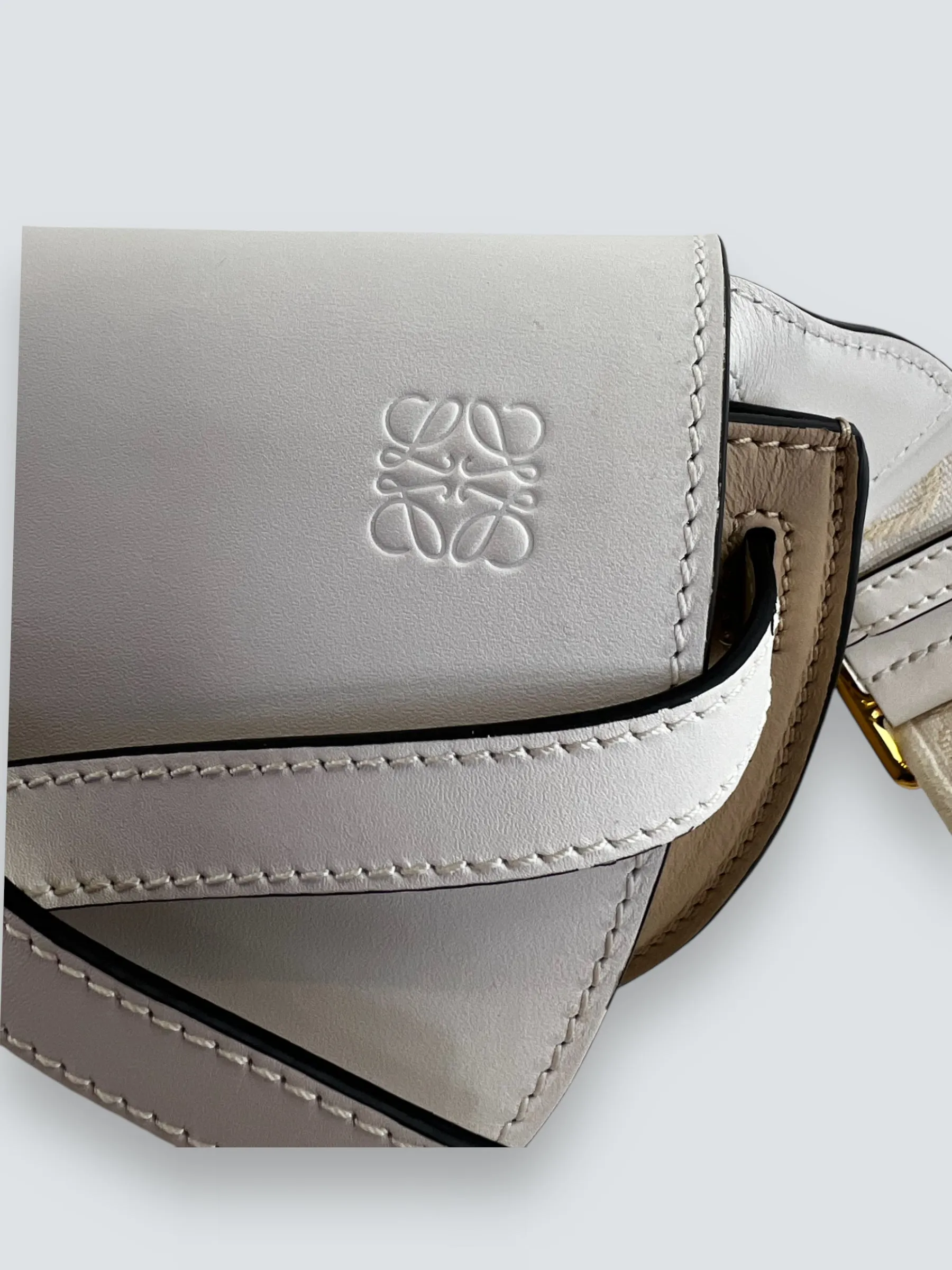 Loewe Cream & Tan Leather Mini Gate Belt Bag