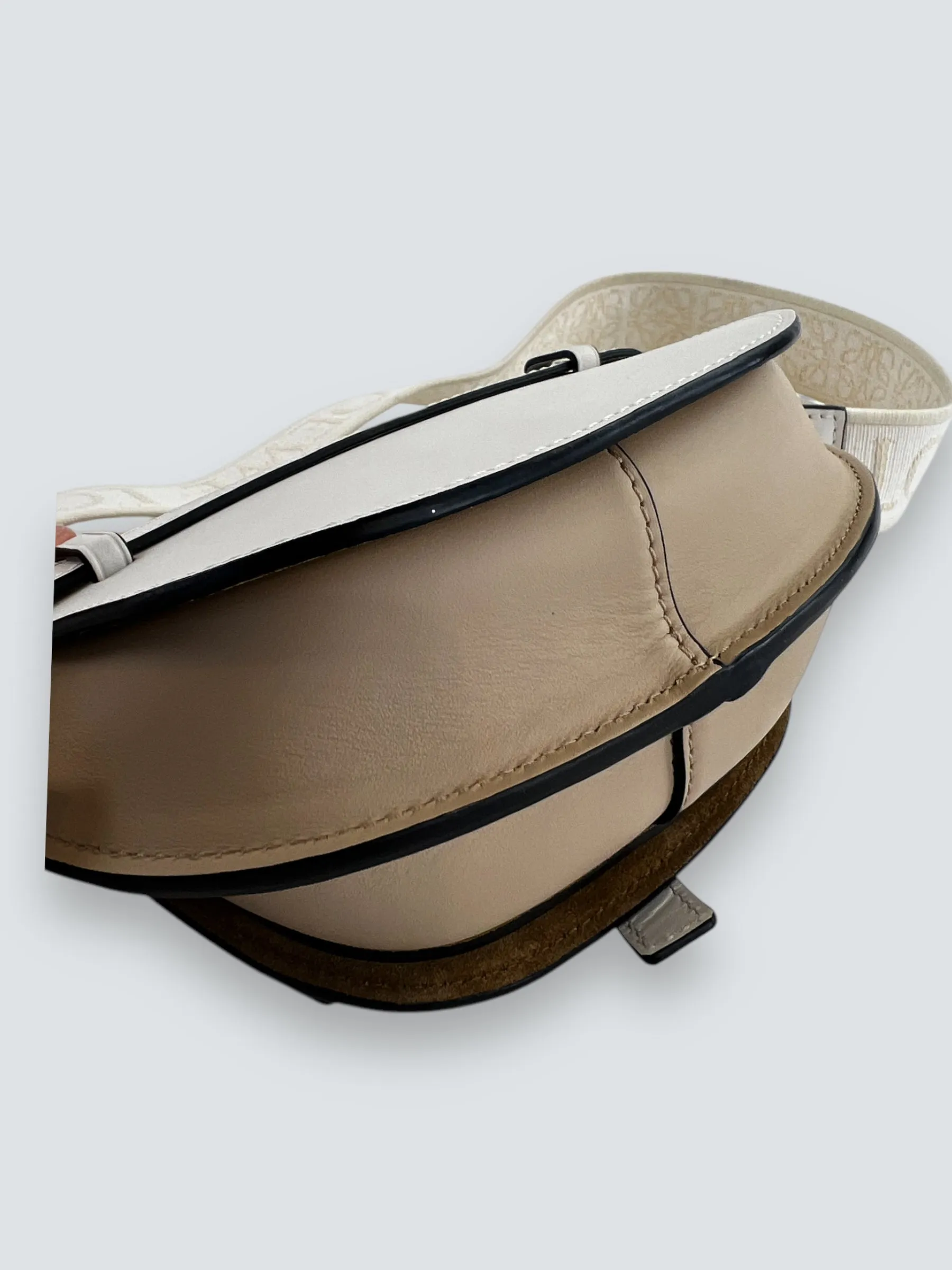 Loewe Cream & Tan Leather Mini Gate Belt Bag