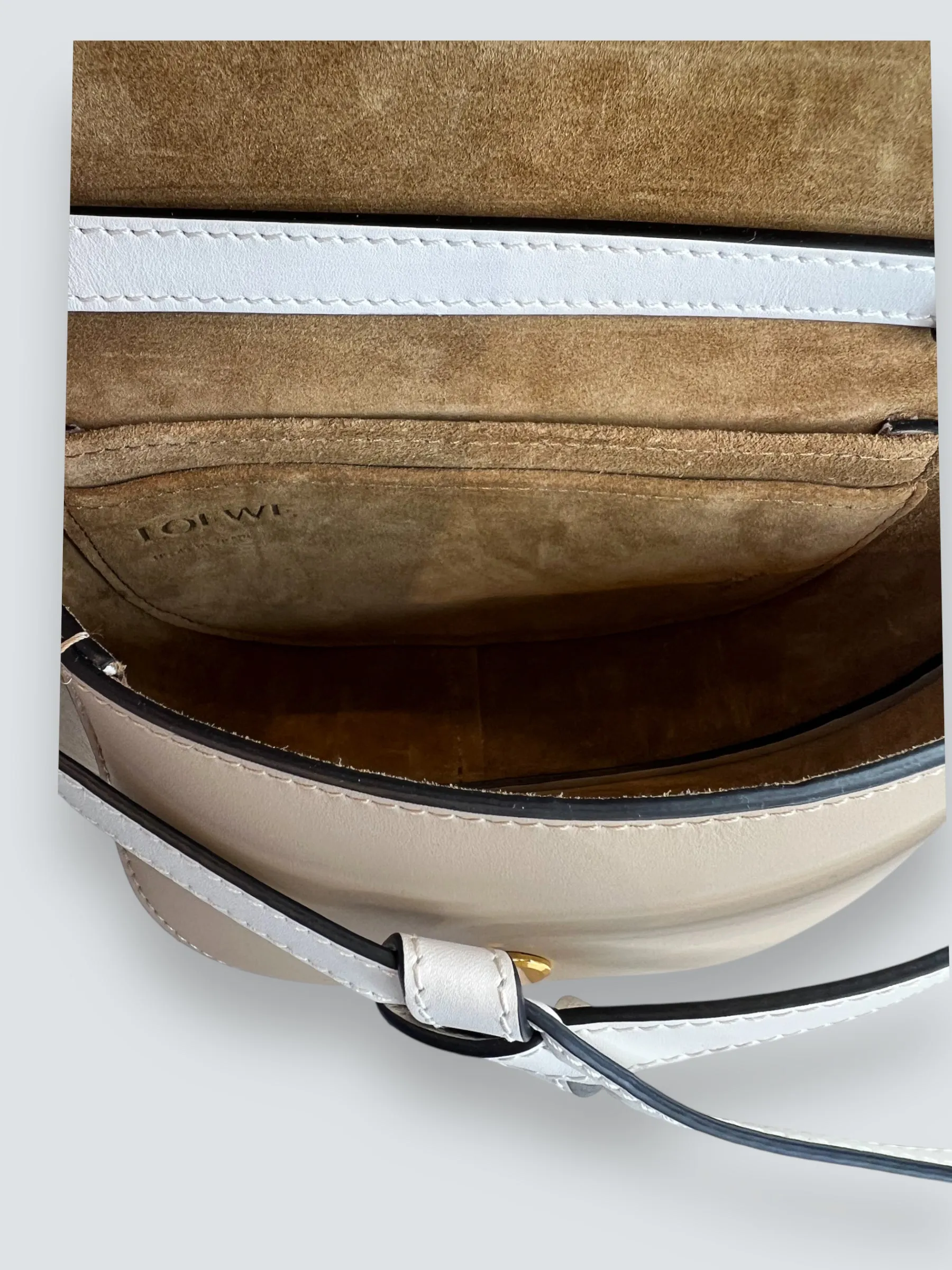 Loewe Cream & Tan Leather Mini Gate Belt Bag