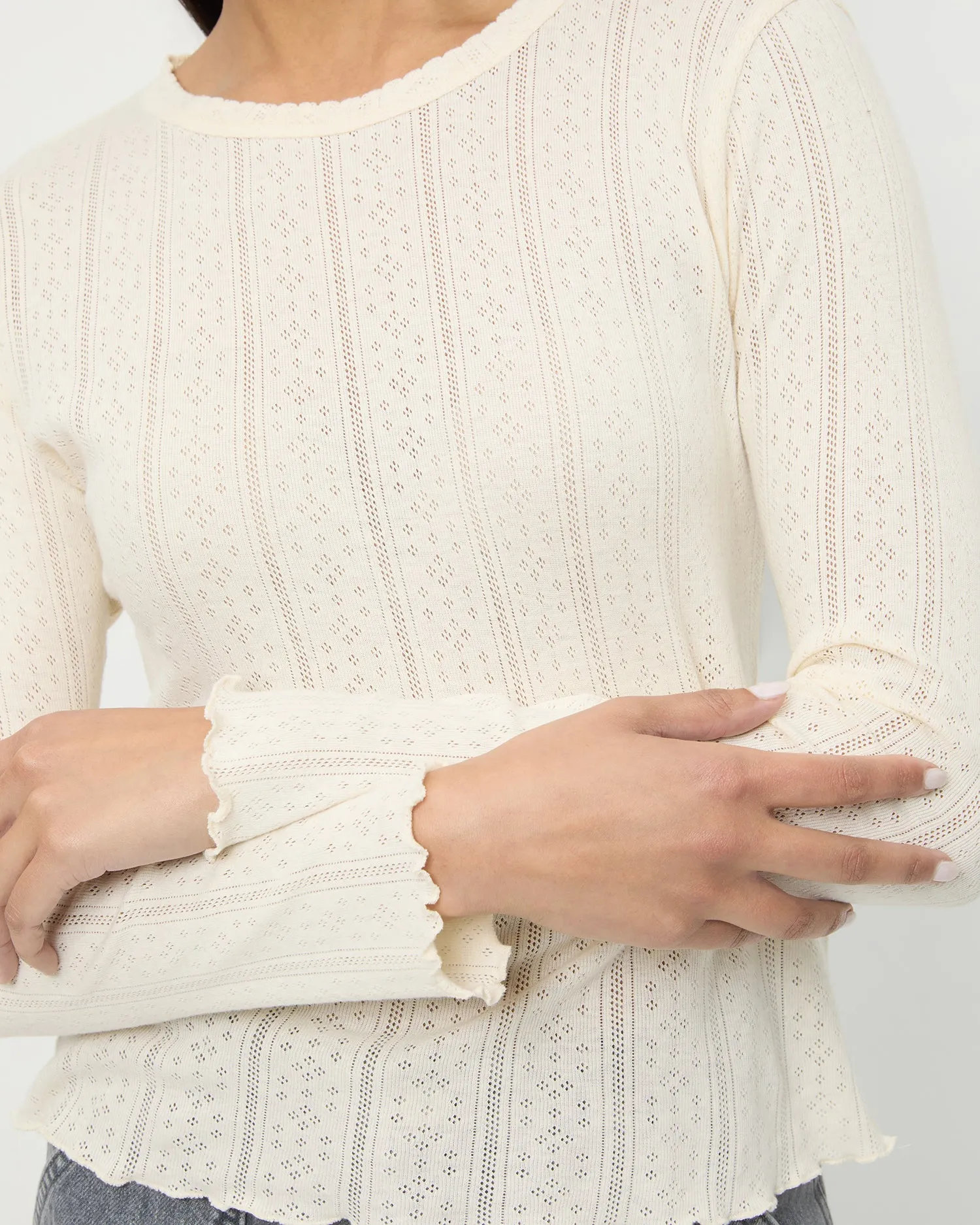 Lolo Cream Pointelle Long-Sleeve Tee