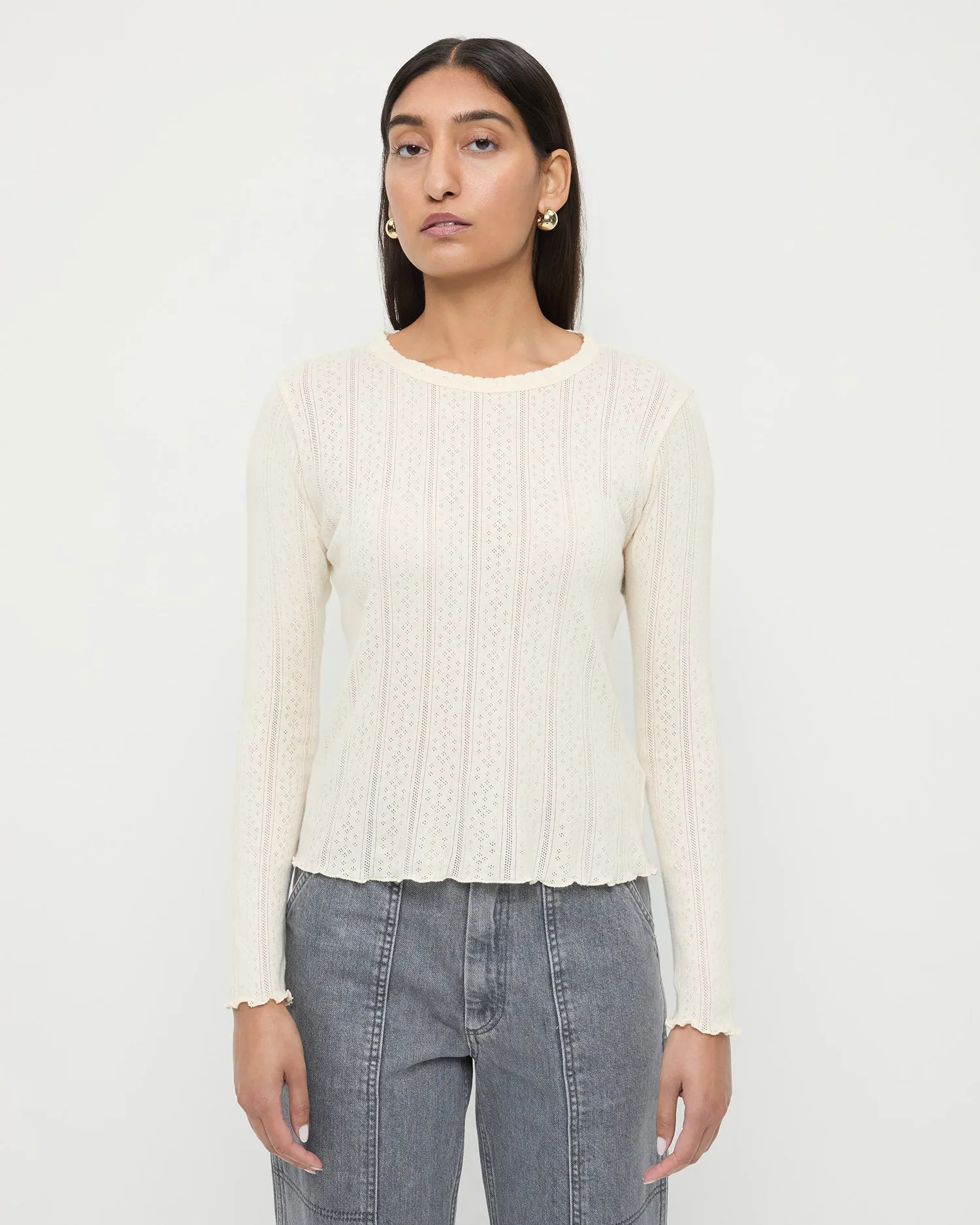 Lolo Cream Pointelle Long-Sleeve Tee