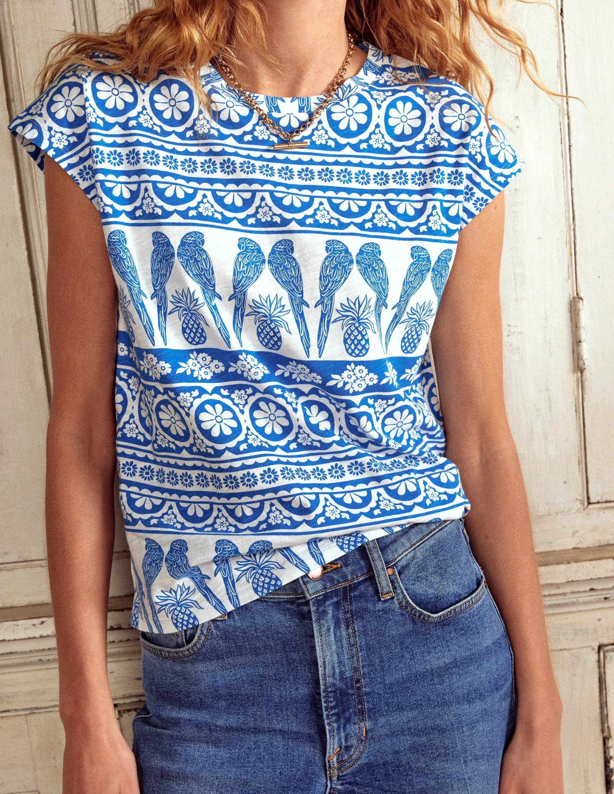 Louisa Slub T-Shirt T1831-Cerulean Blue. Ornate Tropic