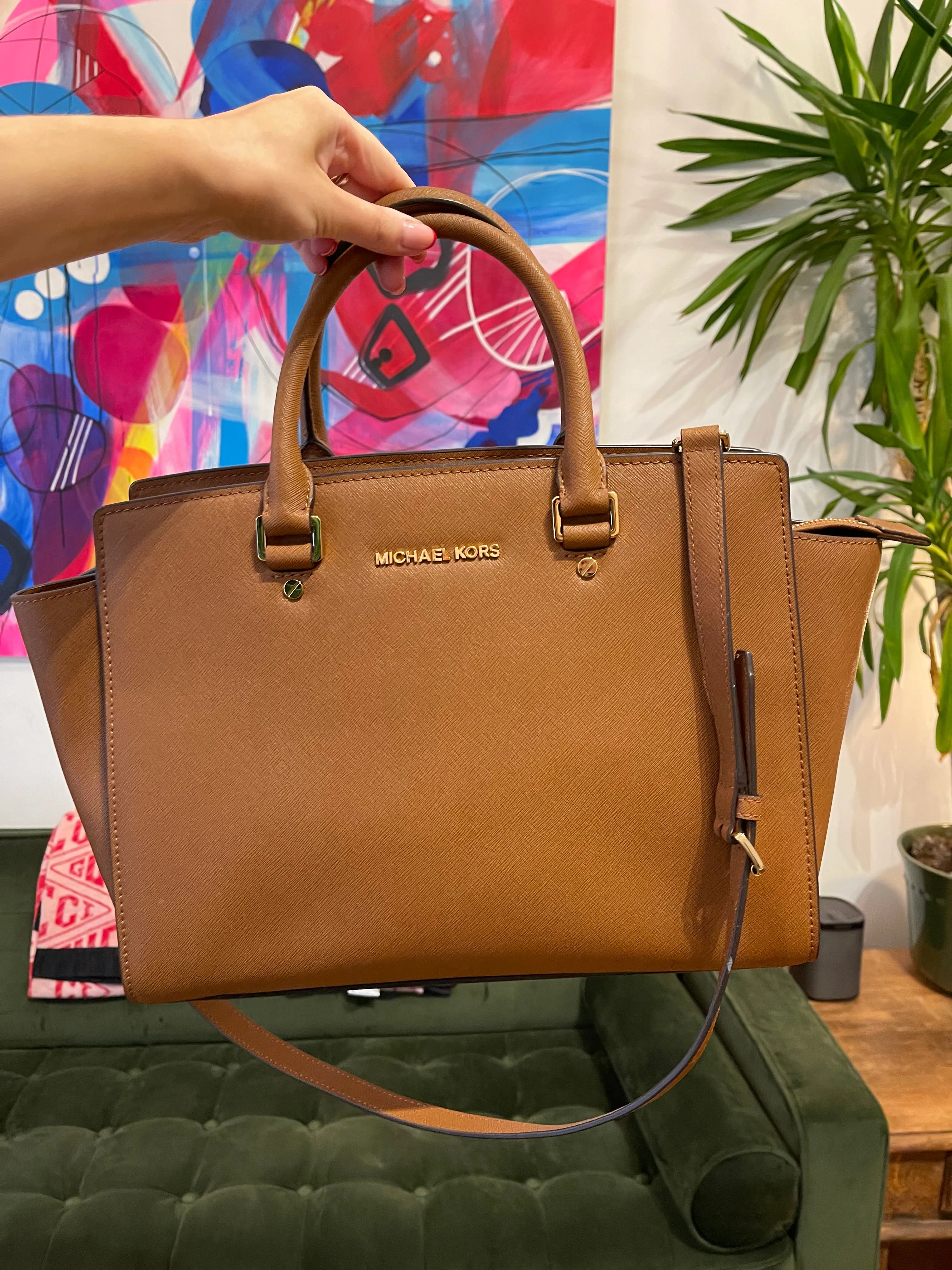 Michael Kors Tan Leather Selma Tote with Shoulder Strap
