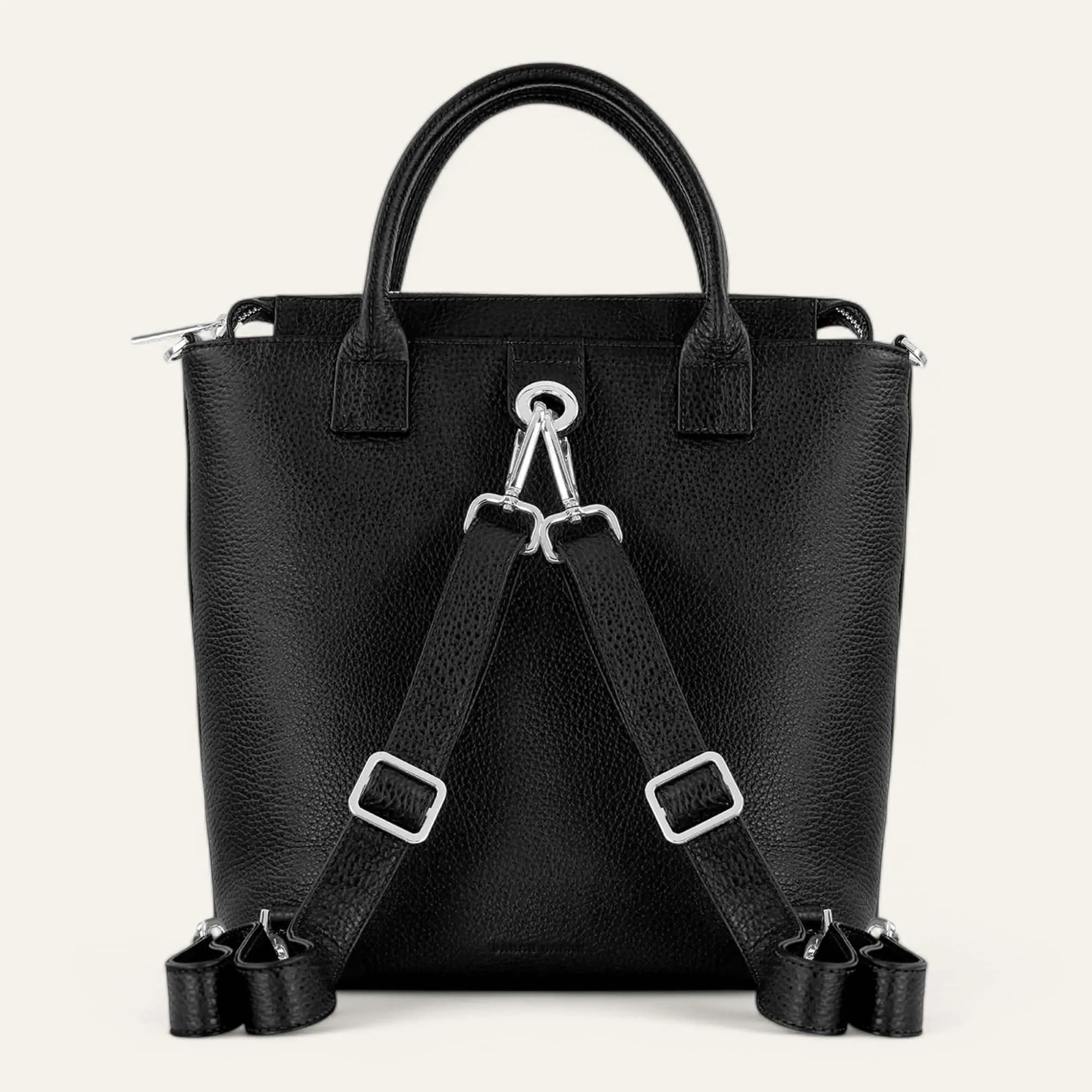 Mini P Backpack | Black with Silver hardware