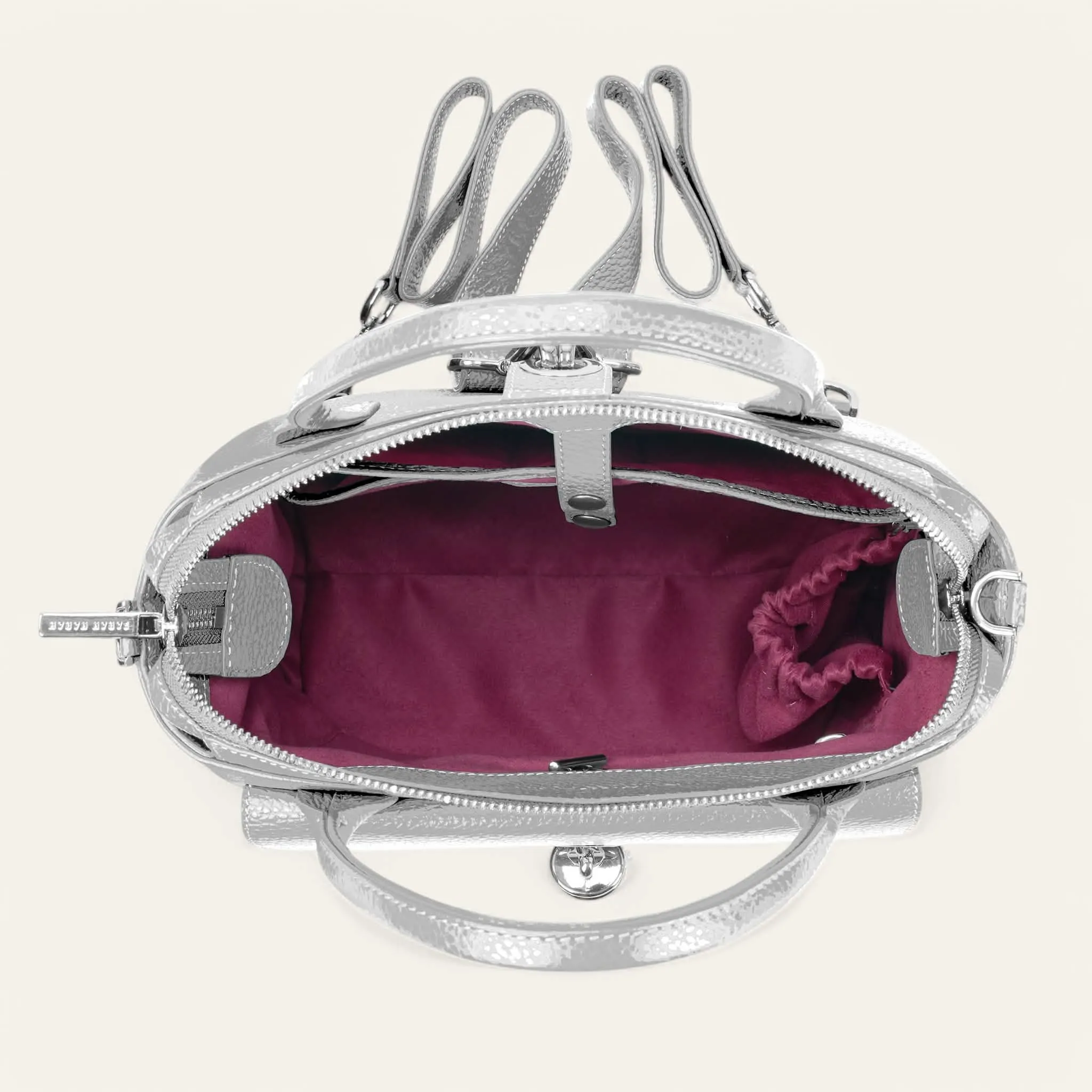 Mini P Backpack | Soft Metallic Silver with Silver hardware