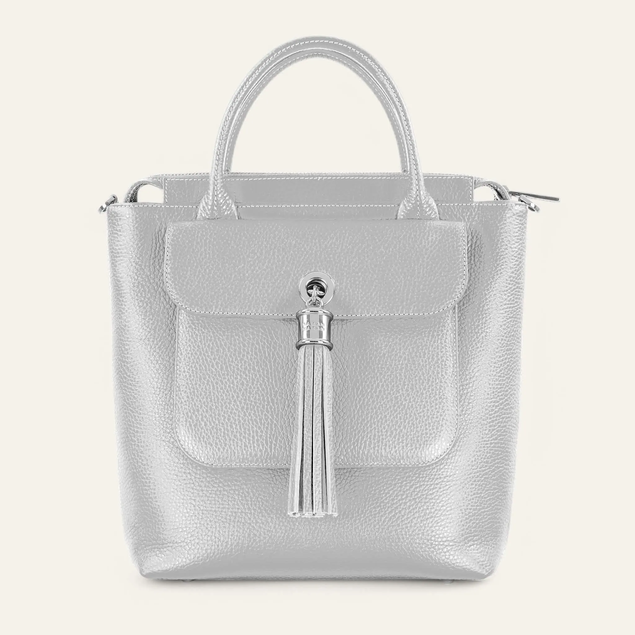 Mini P Backpack | Soft Metallic Silver with Silver hardware