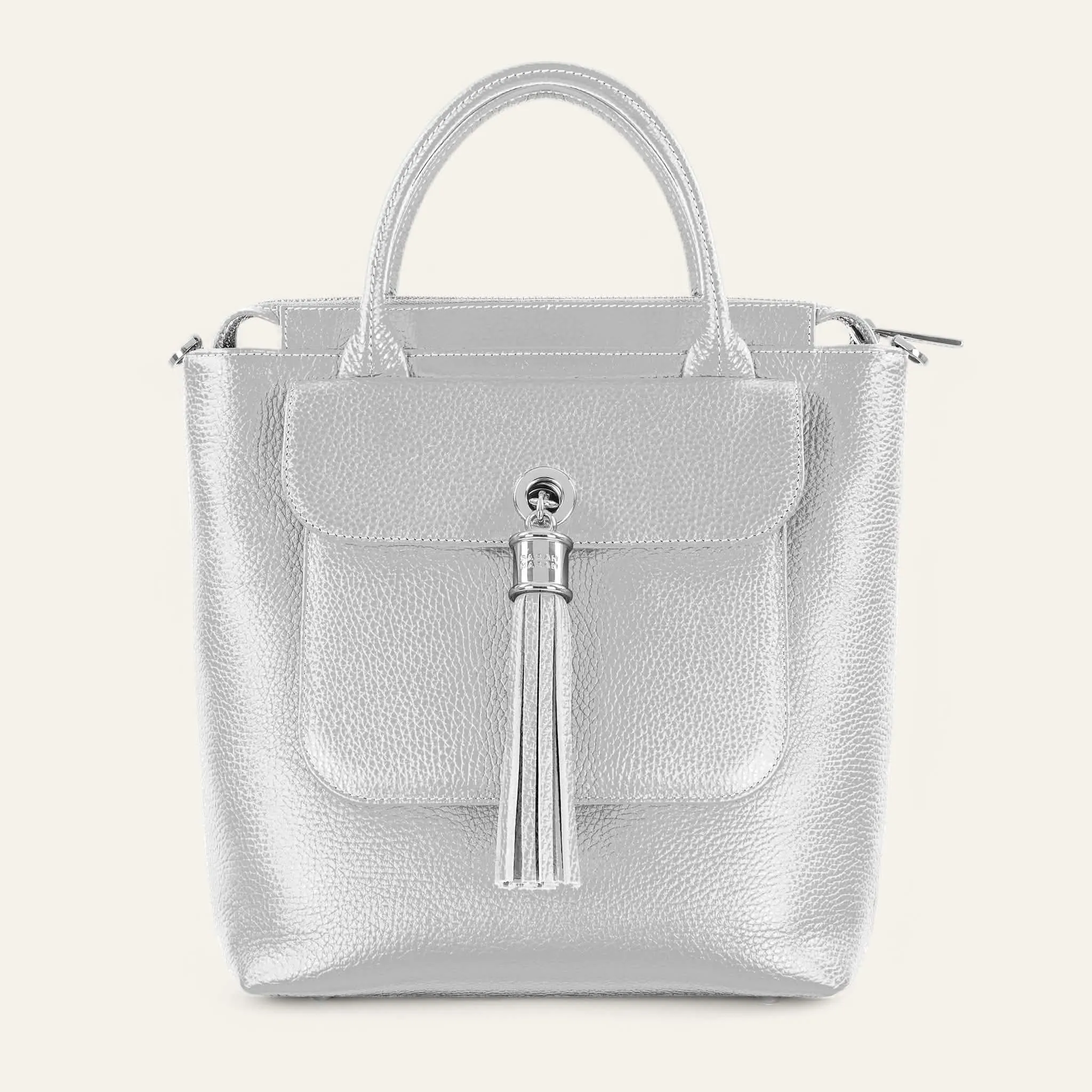 Mini P Backpack | Soft Metallic Silver with Silver hardware
