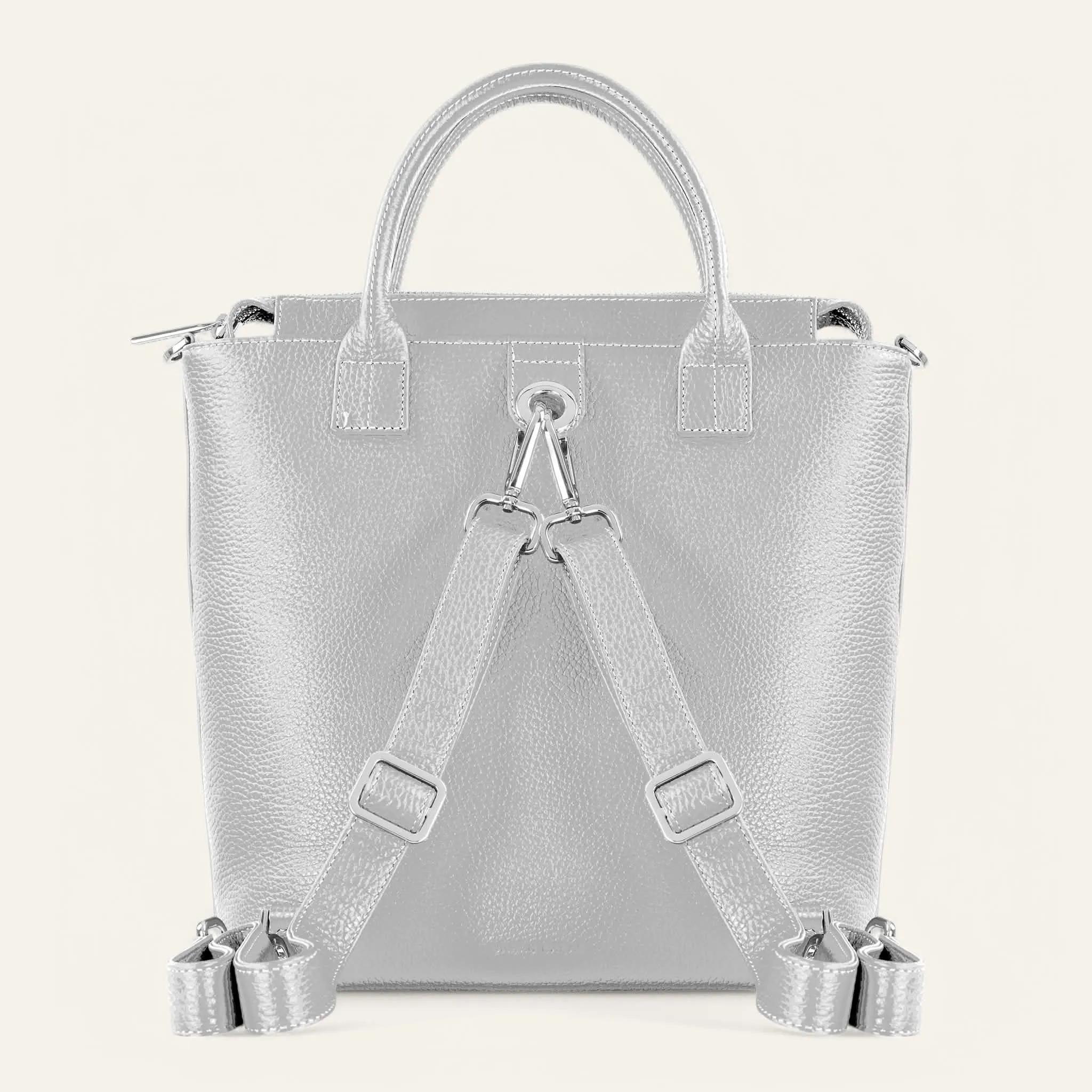Mini P Backpack | Soft Metallic Silver with Silver hardware