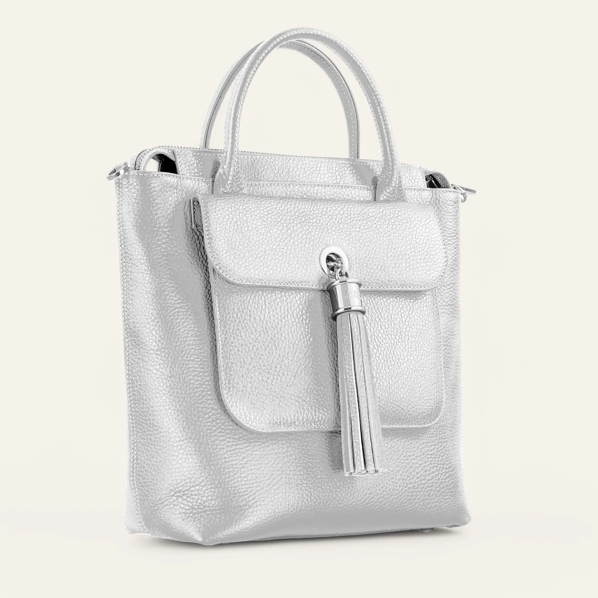 Mini P Backpack | Soft Metallic Silver with Silver hardware