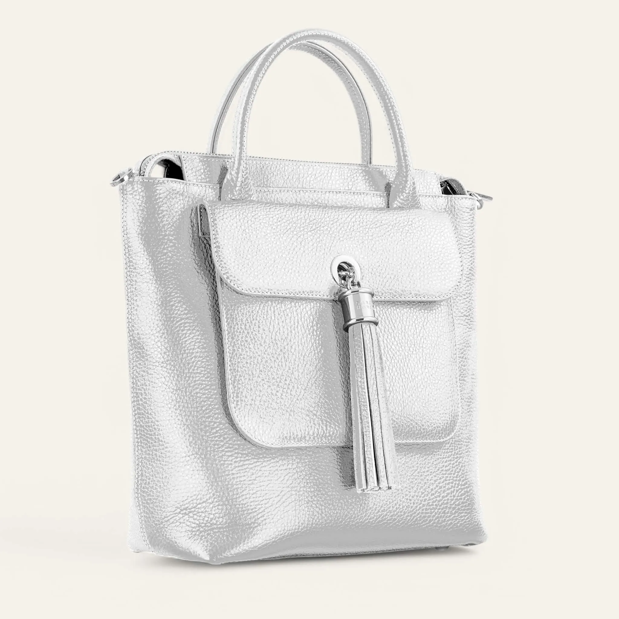 Mini P Backpack | Soft Metallic Silver with Silver hardware