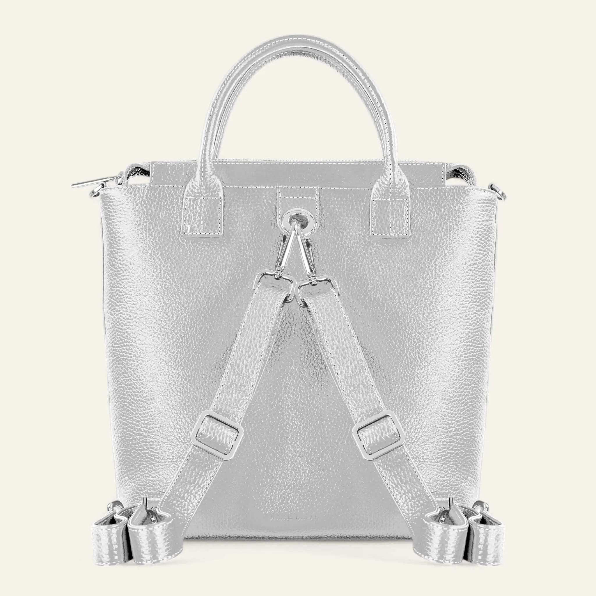 Mini P Backpack | Soft Metallic Silver with Silver hardware